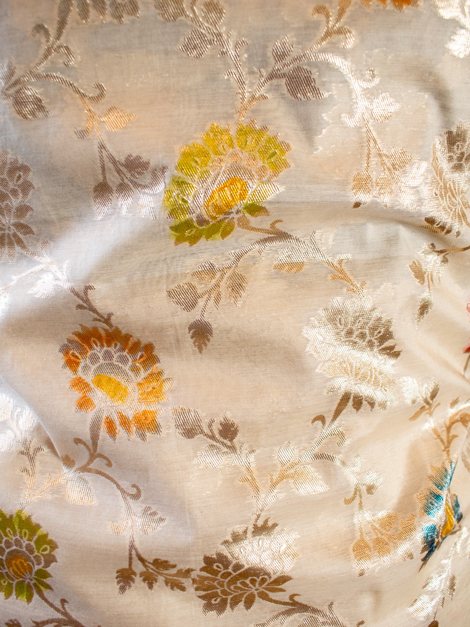 Banarasi Cotton Silk Salwar Kameez Material With Silver Zari Jaal Weaving & Dupatta-Cream