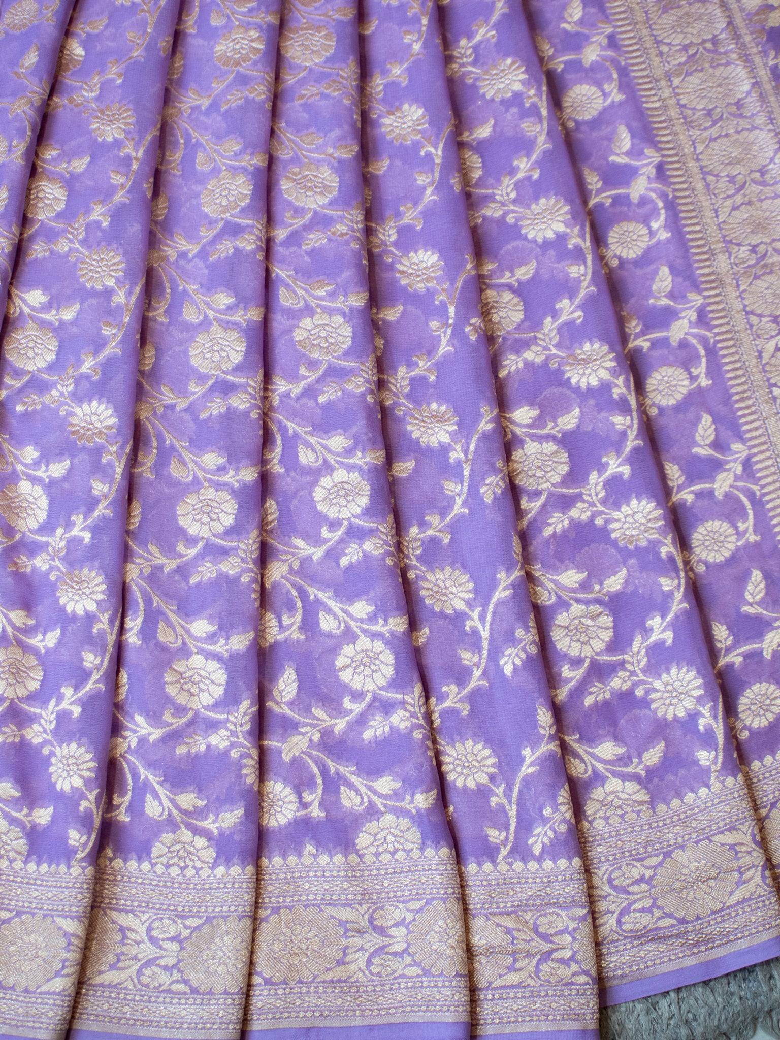 Banarasi Pure Khaddi Georgette Saree With Floral Weaving- Lavender