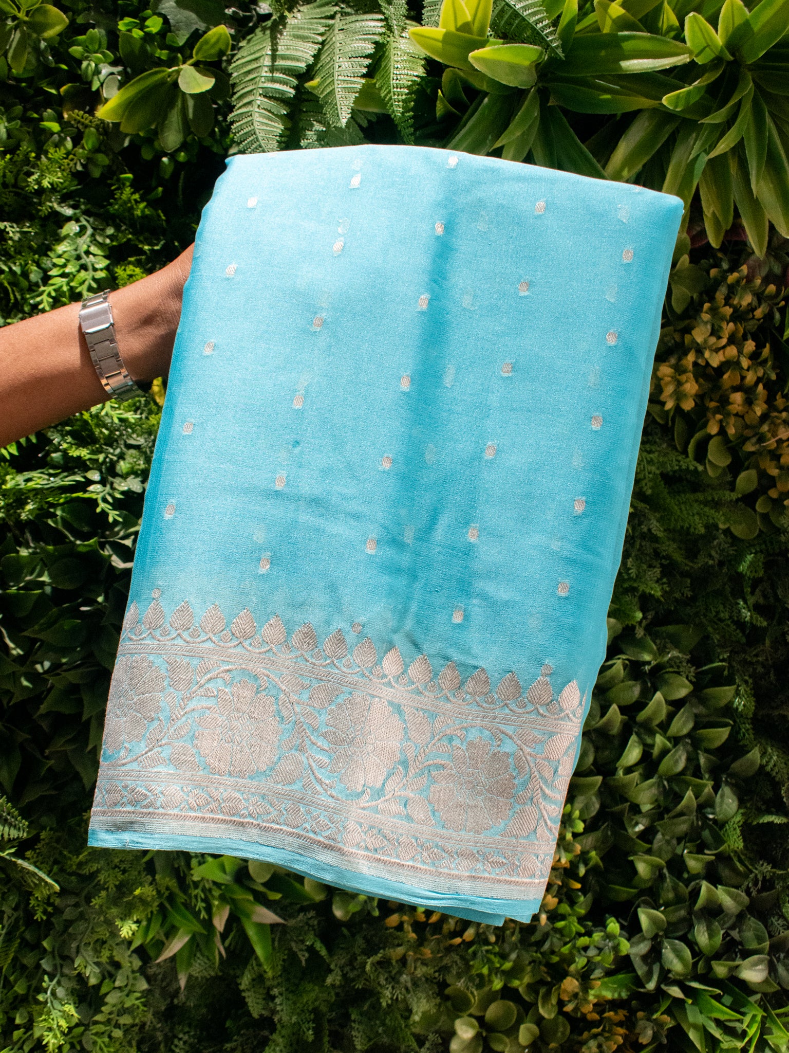 Banarasi Pure Khaddi Georgette Saree With Buti Weaving- Blue