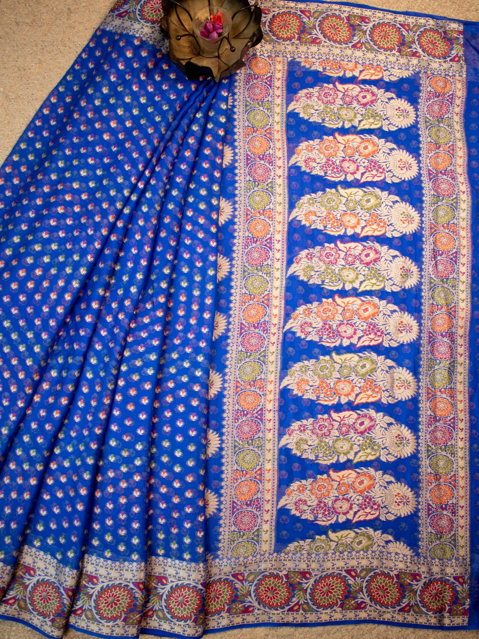 Banaras Pure Georgette Saree With Resham Weaving-Blue