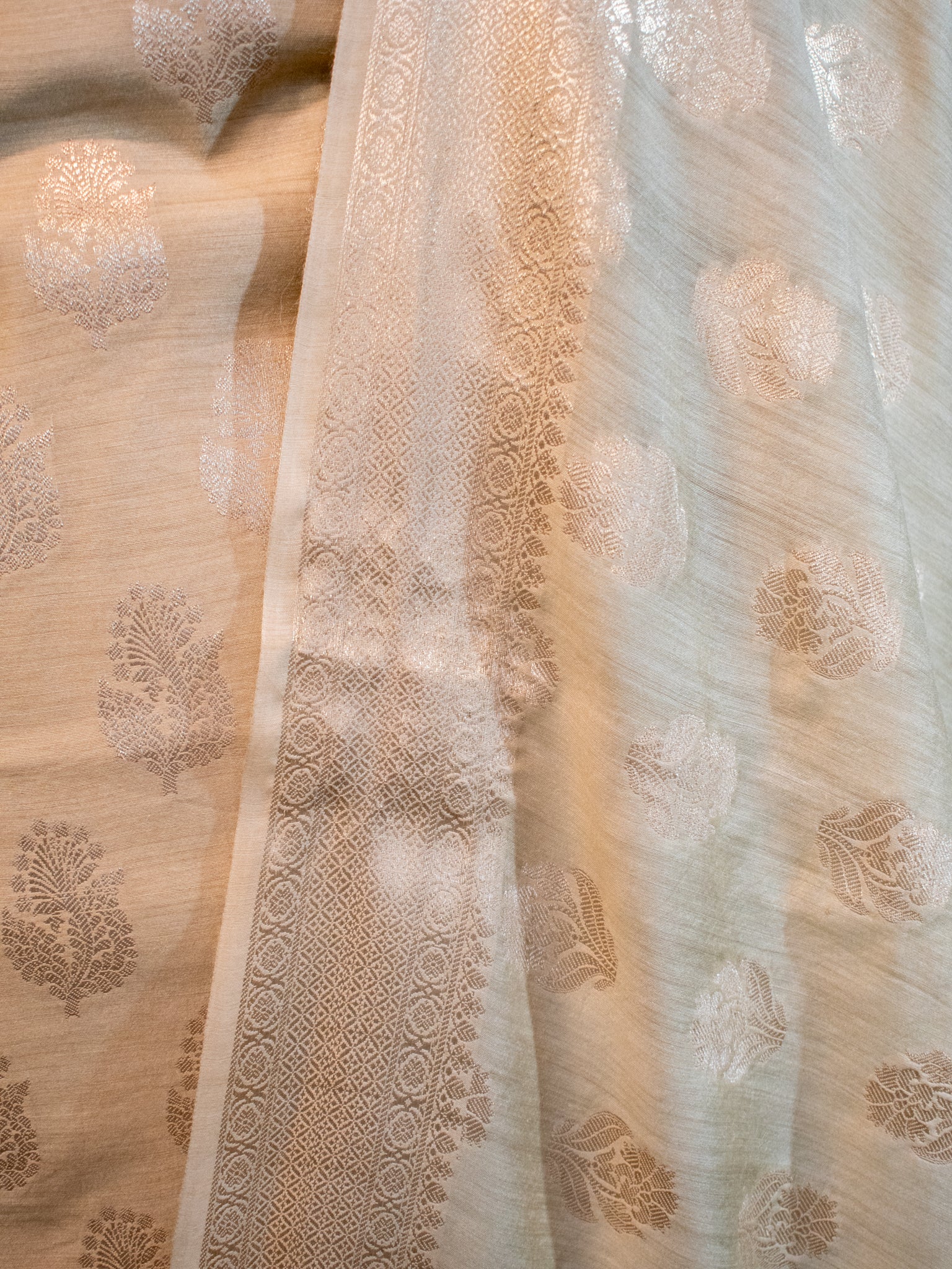 Banarasi Pure Muga Silk Salwar Kameez- Beige