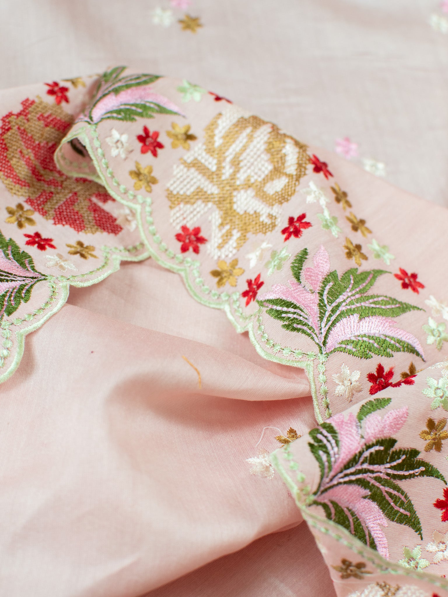 Banarasi Soft Cotton Embroidered Salwar Kameez Fabric With Dupatta- Pink