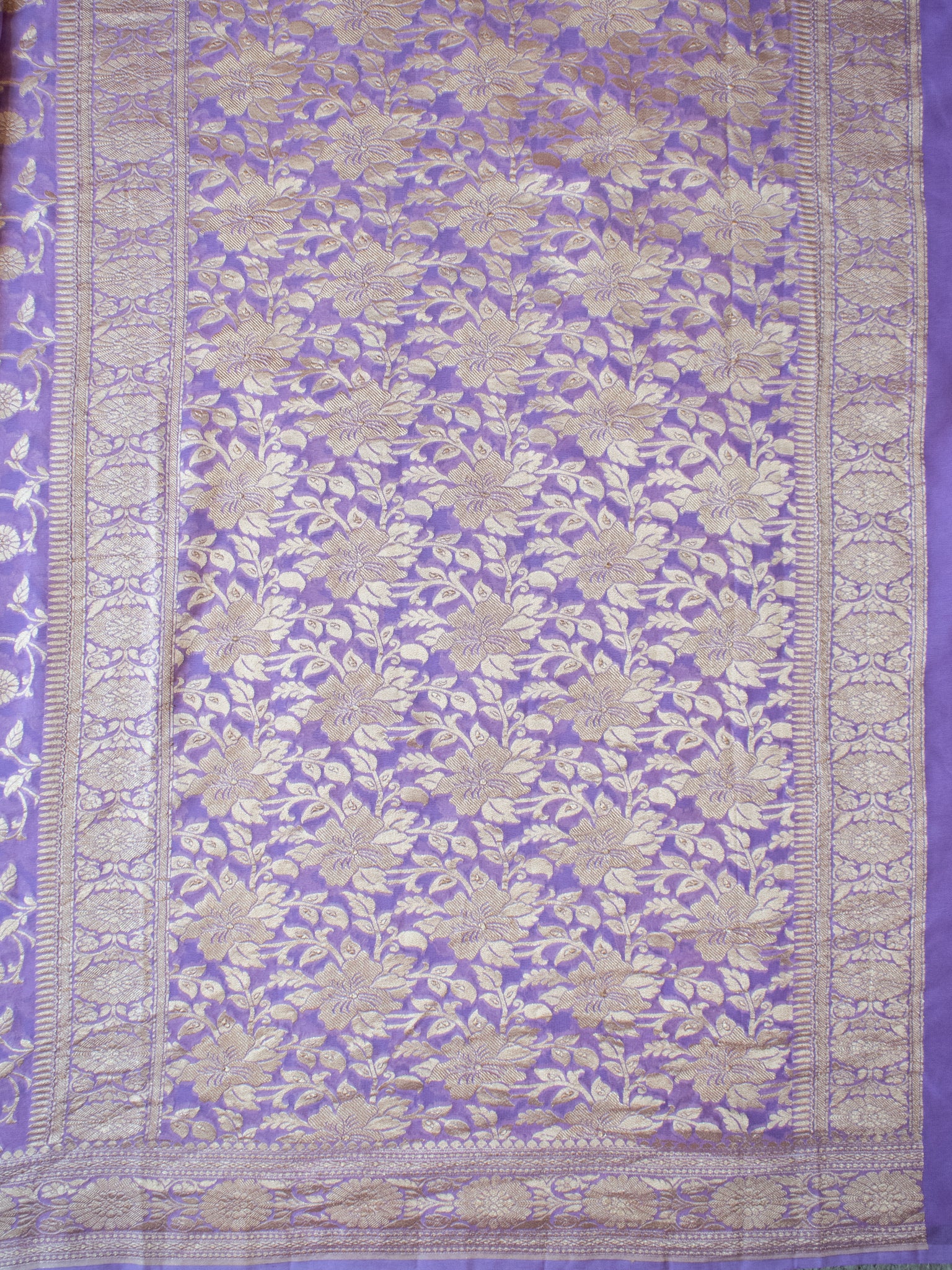 Banarasi Pure Khaddi Georgette Saree With Floral Weaving- Lavender