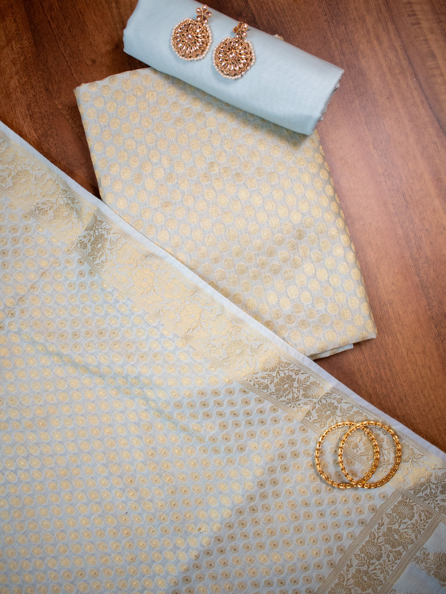 Banarasi Cotton Silk Zari Weaving Salwar Kameez Material- Blue