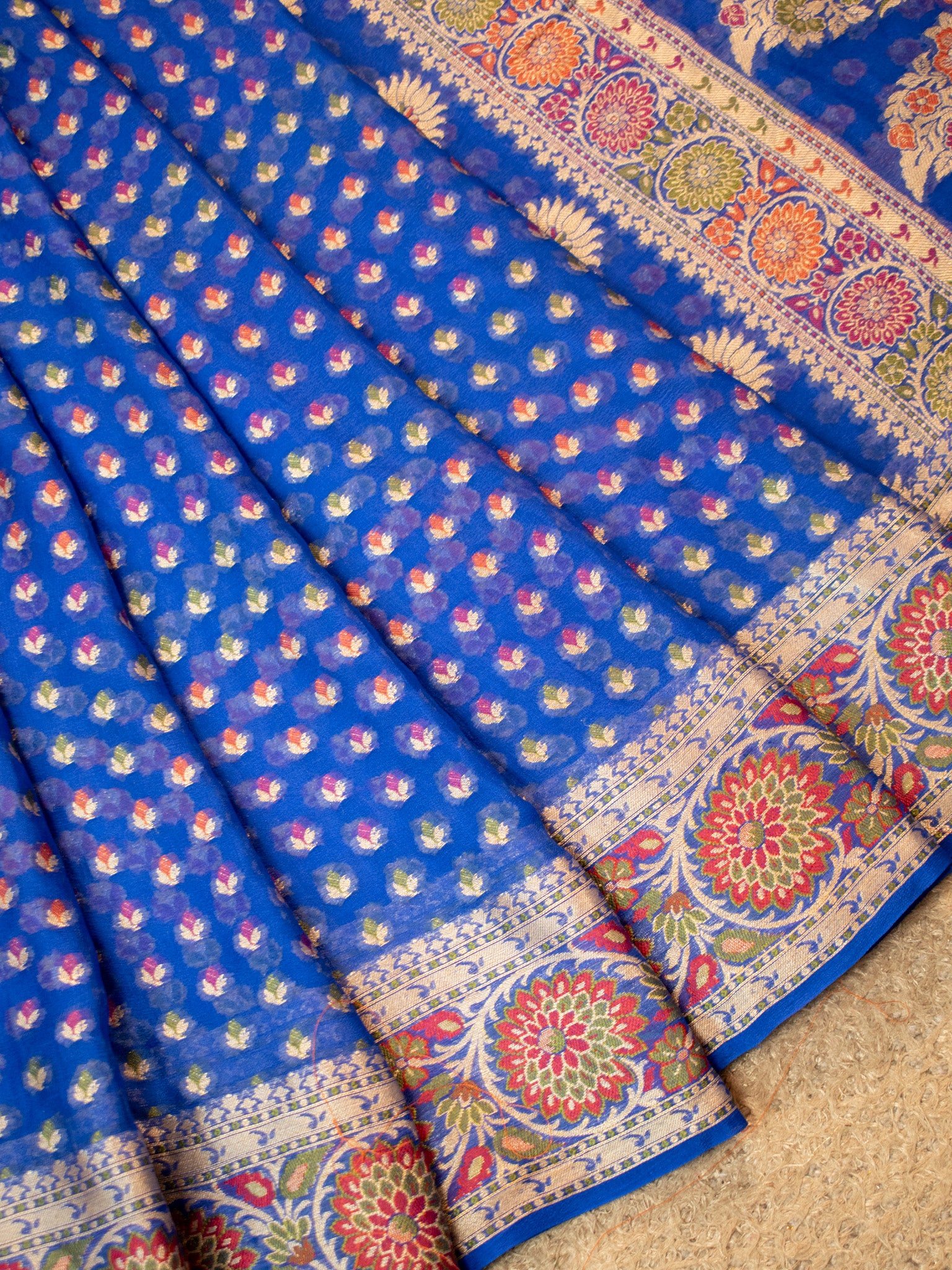 Banaras Pure Georgette Saree With Resham Weaving-Blue