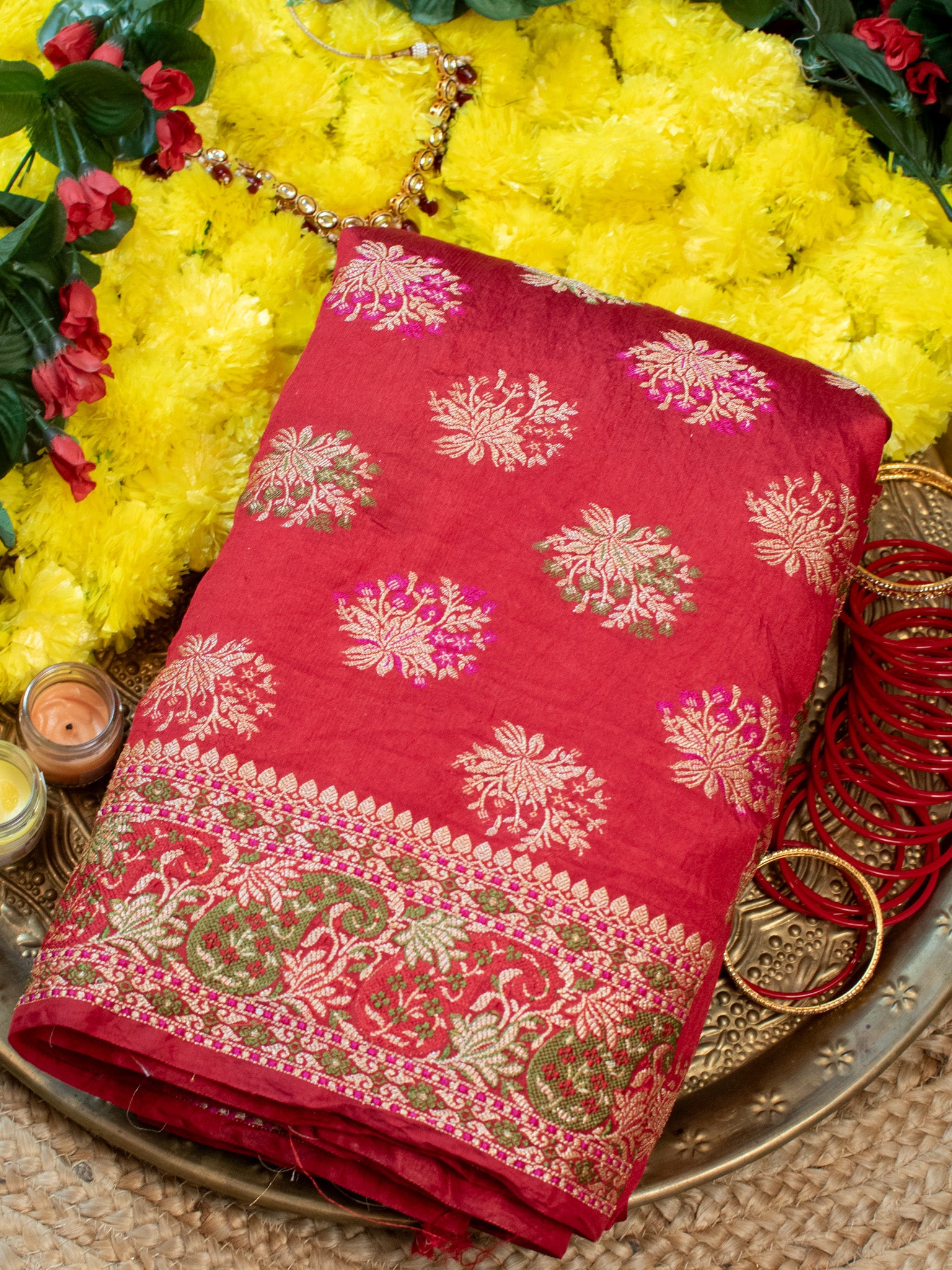 Banarasi Semi Georgette Saree With Resham Work and Border -Red