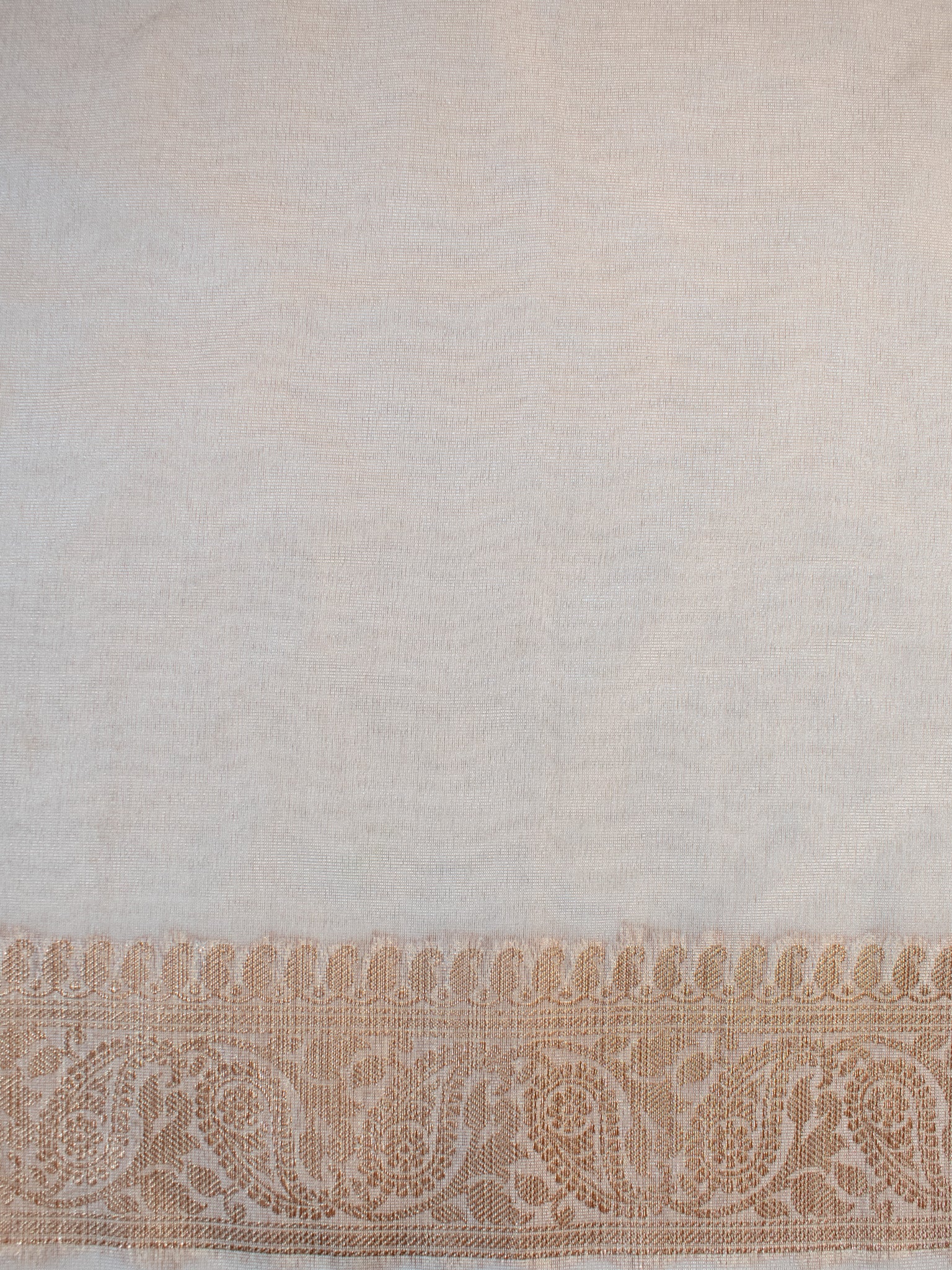 Banarasi Cotton Silk Saree With Copper Zari Border-White