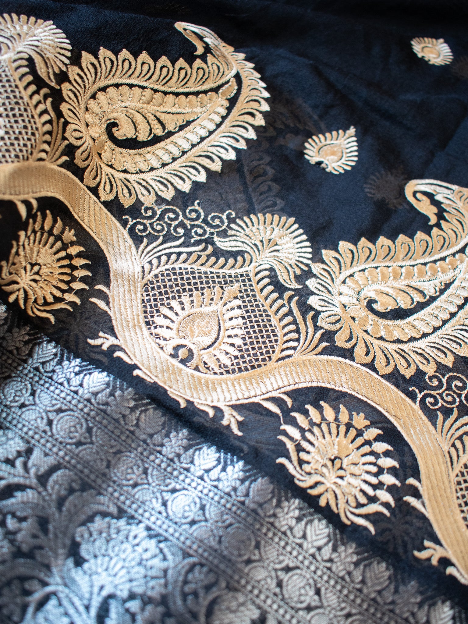 Banarasi Semi Silk Saree With Zari Border - Black