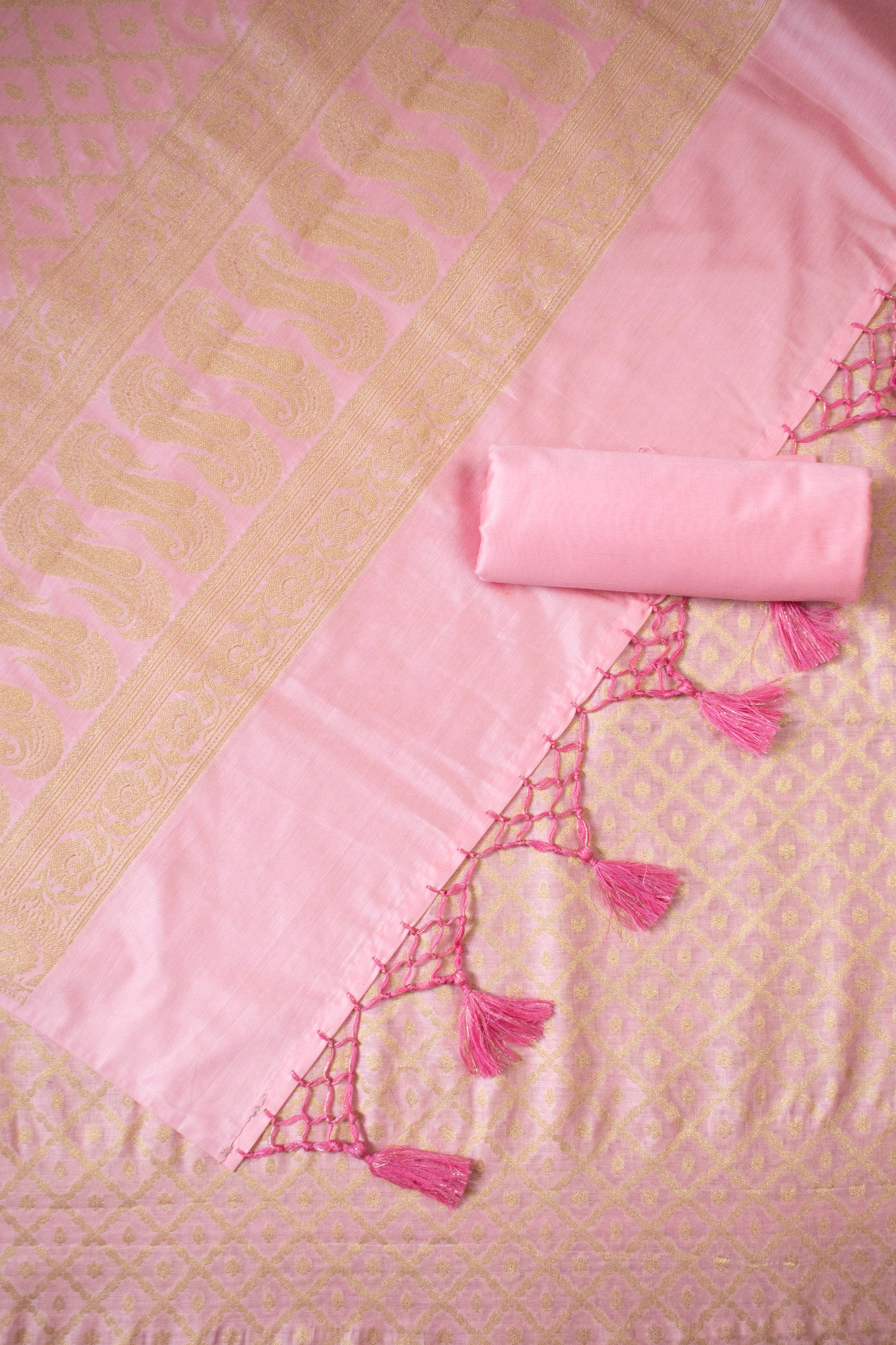 Banarasi Cotton Silk Zari Weaving Salwar Kameez Material-Pink