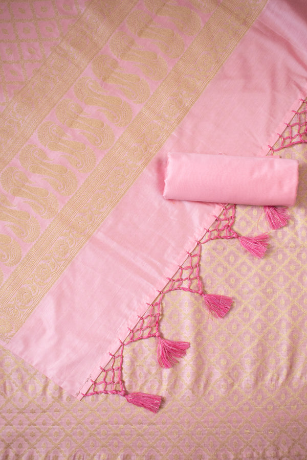 Banarasi Cotton  Silk Zari Weaving Salwar Kameez Material-Pink