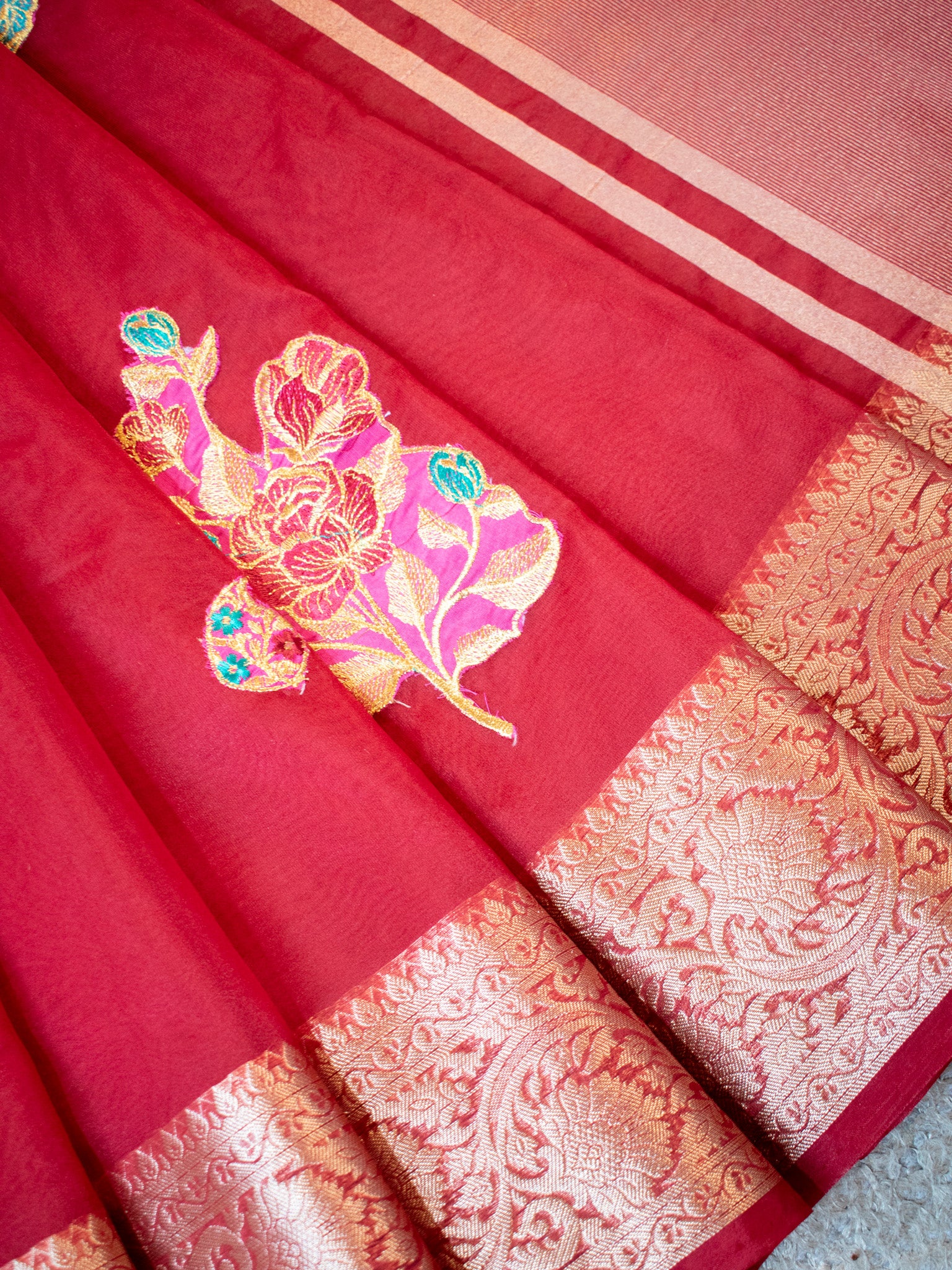 Banarasi Organza Saree With Zari Border- Maroon