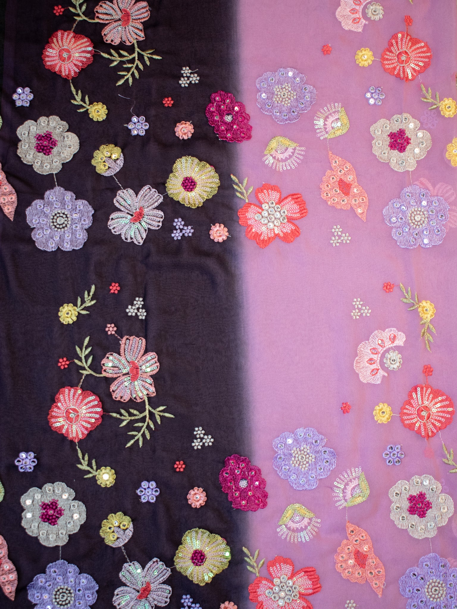 Dual Shade Semi Chiffon Saree - Pink & Black