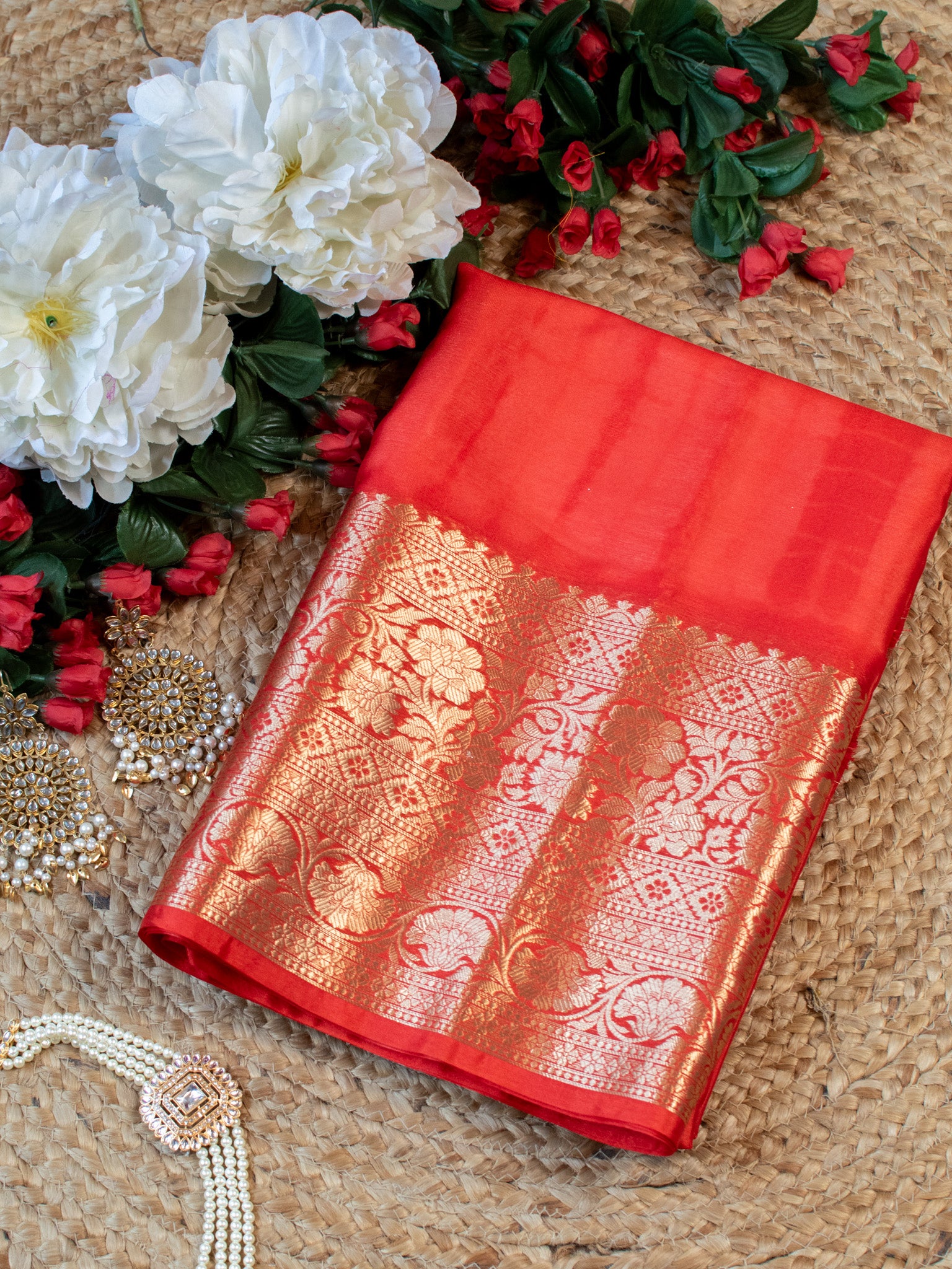 Banarasi Shibori Dyed Cotton Silk Saree With Zari Border-Orange