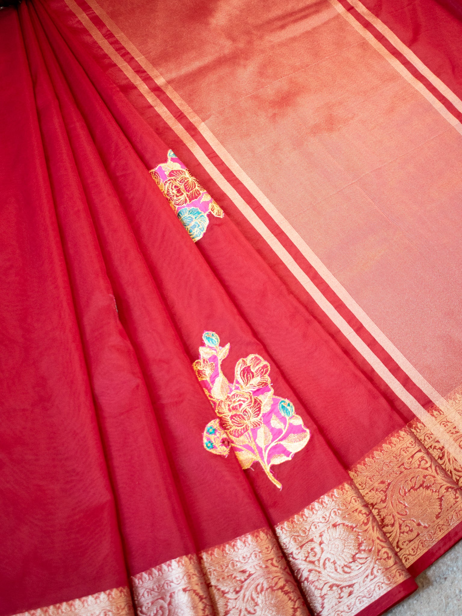 Banarasi Organza Saree With Zari Border- Maroon