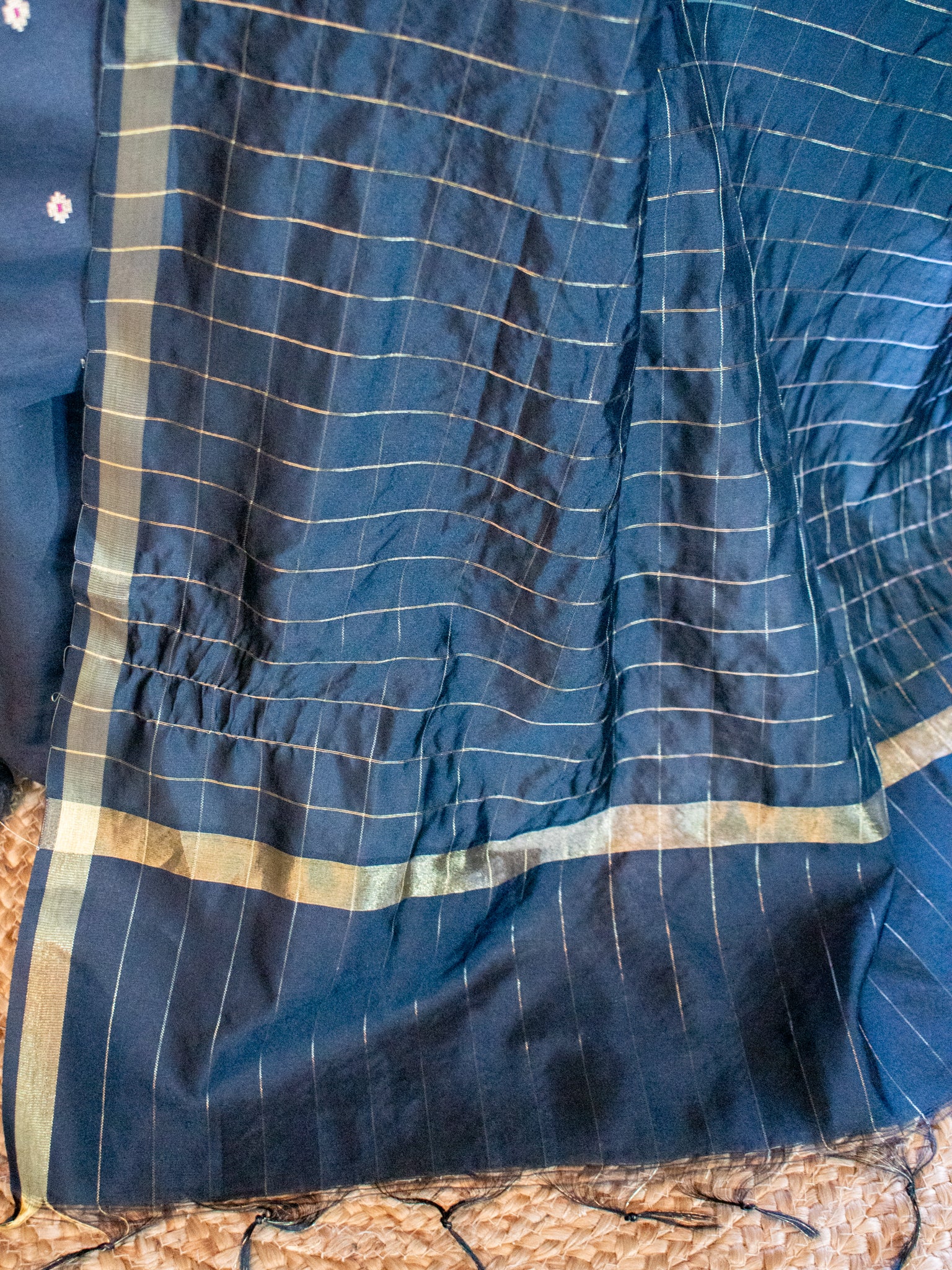 Banarasi Cotton Silk Salwar Kameez With Dupatta- Black