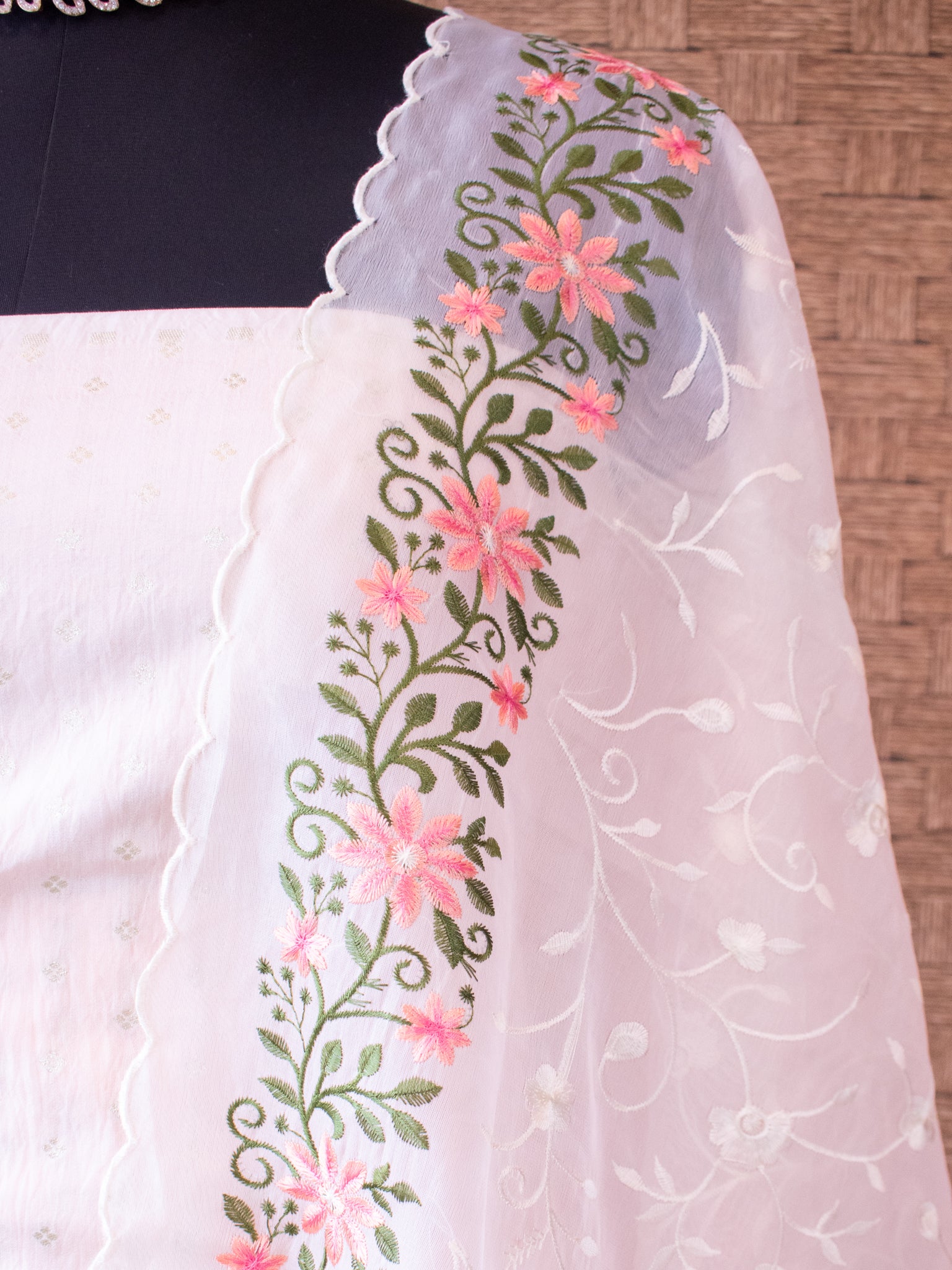 Banarasi Modal Salwar Kameez Fabric With Organza Dupatta- Pink