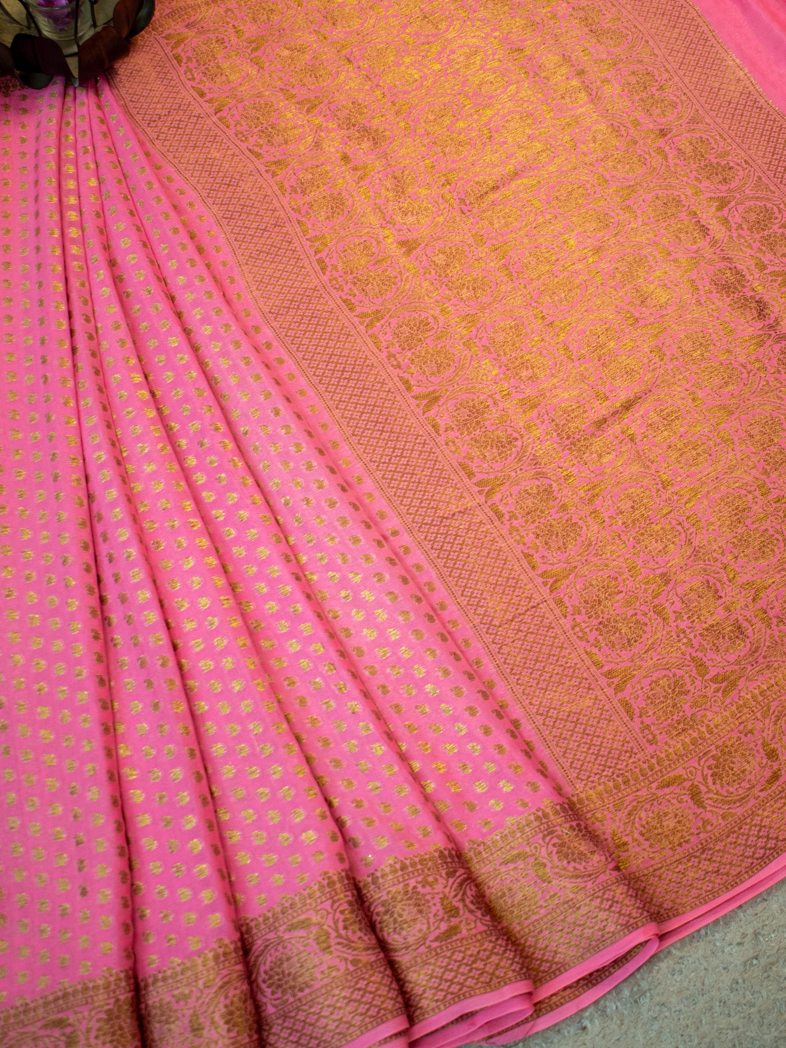 Banaras Pure Georgette Saree With Resham Weaving-Pink