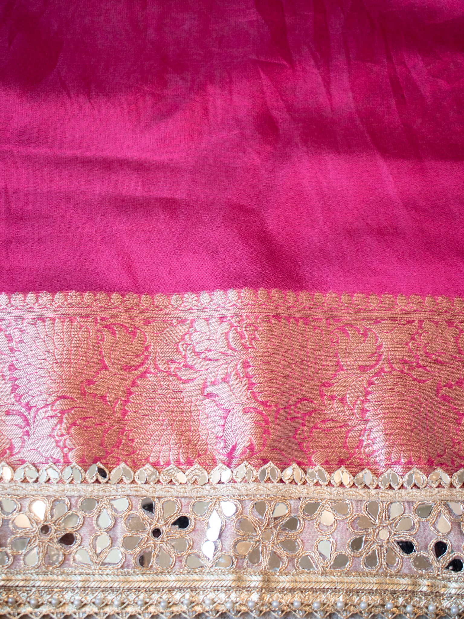 Banarasi Plain Tissue Saree with MirrorLace Border - Magenta