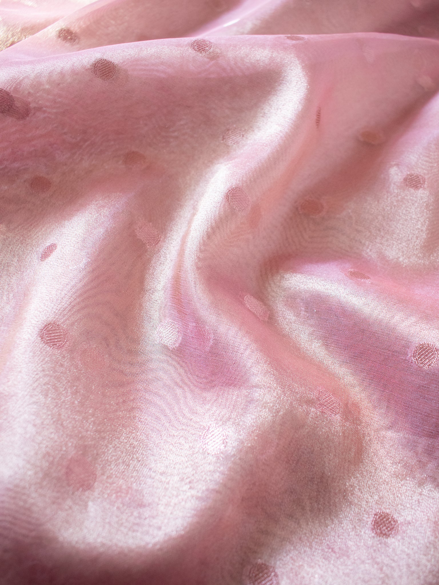 Banarasi Tissue Saree With Buti Weaving & Lace Border - Pink