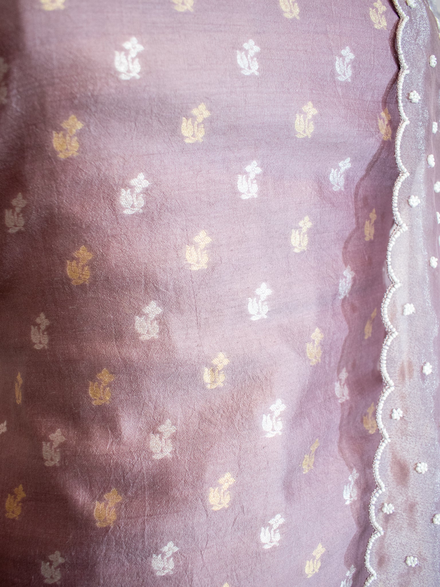 Banarasi Pure Chiniya Salwar Kameez With Tissue Handwork Dupatta-Mauve