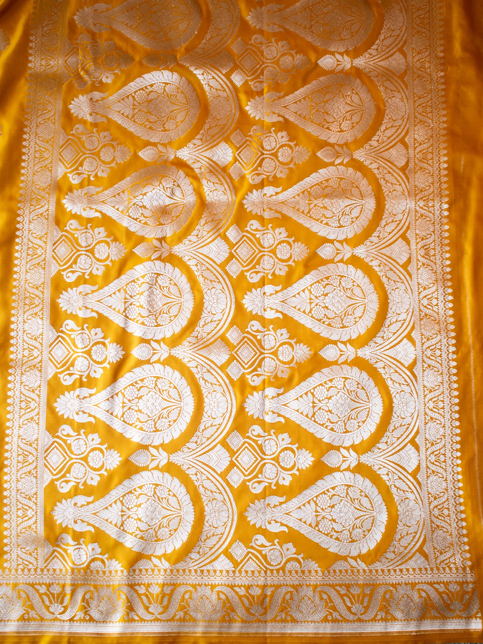 Banarasi Mashru Silk Saree With Buti & Border- Yellow