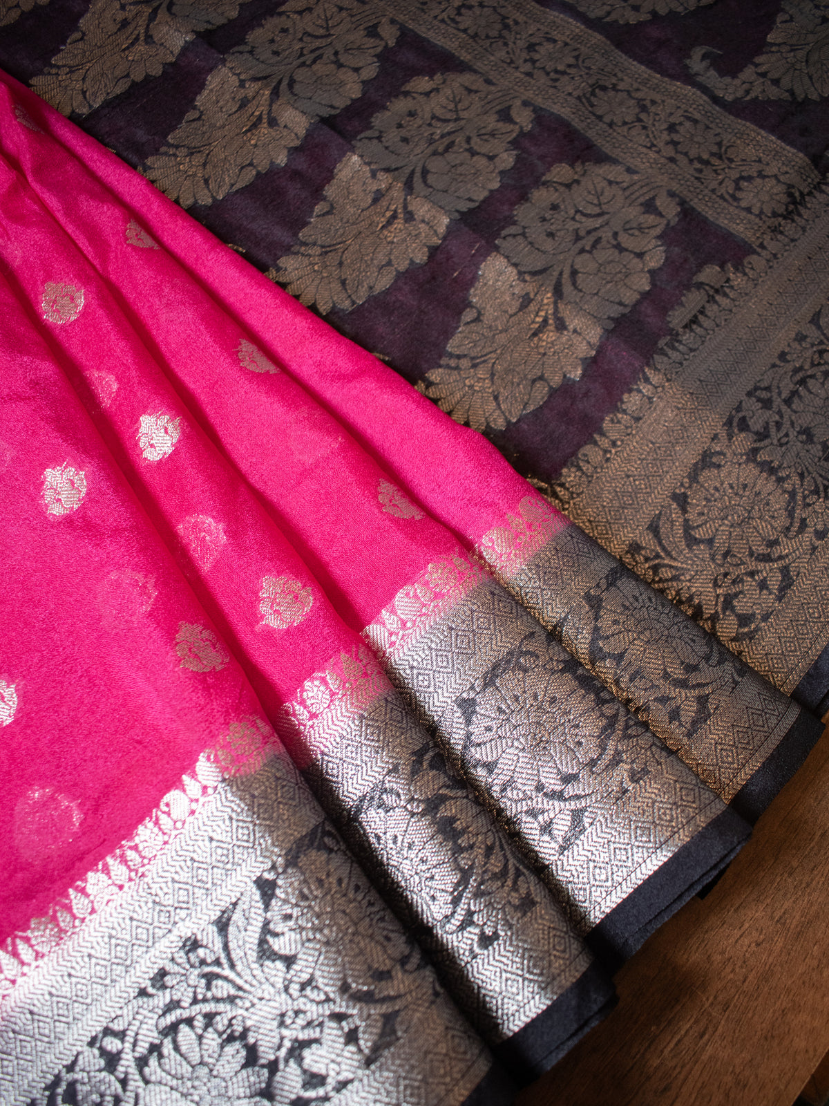 Banarasi Semi Chiffon Saree with Zari Weaving & Border- Magenta