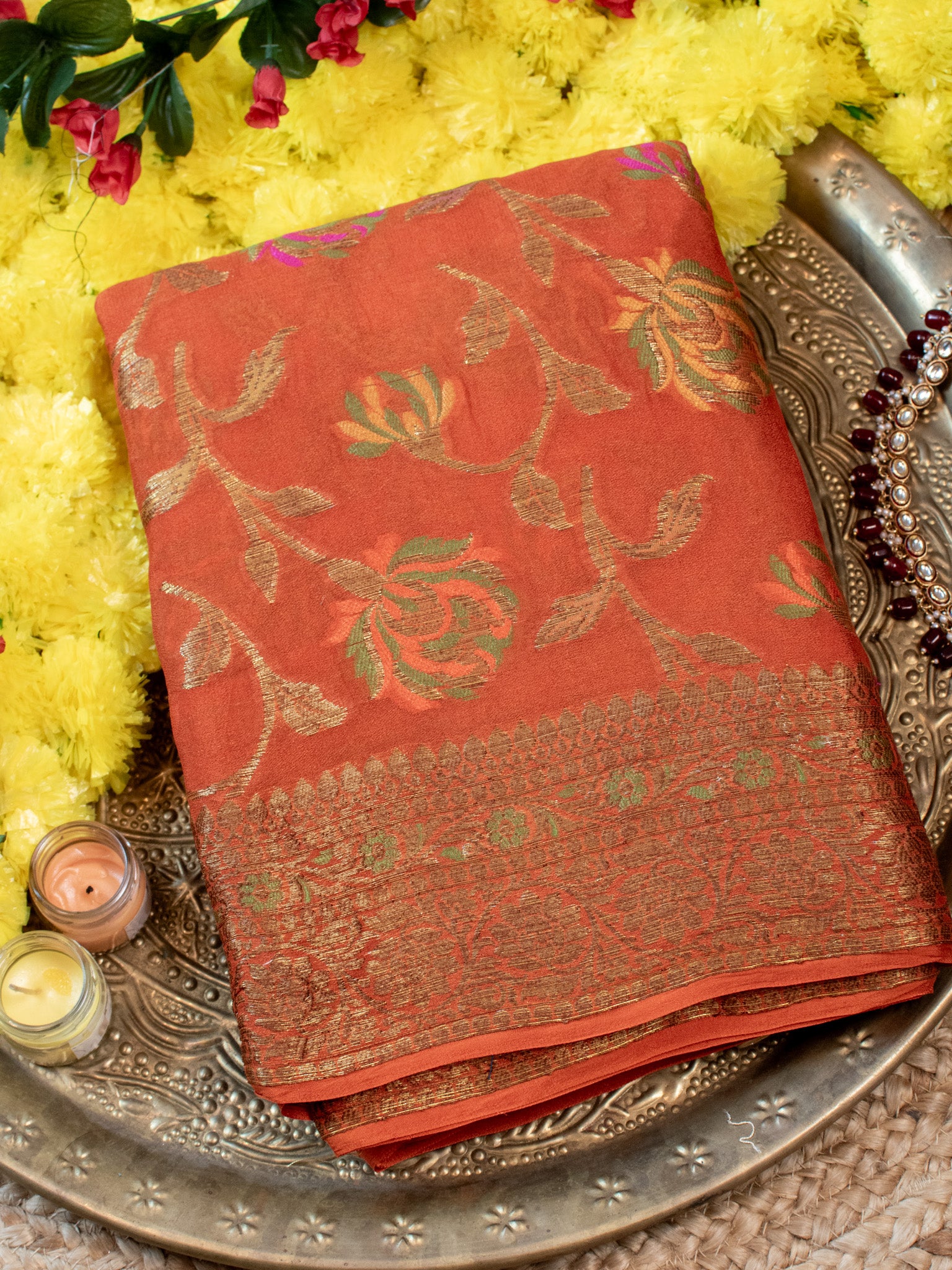 Banaras Pure Georgette Saree With Resham Weaving-Orange