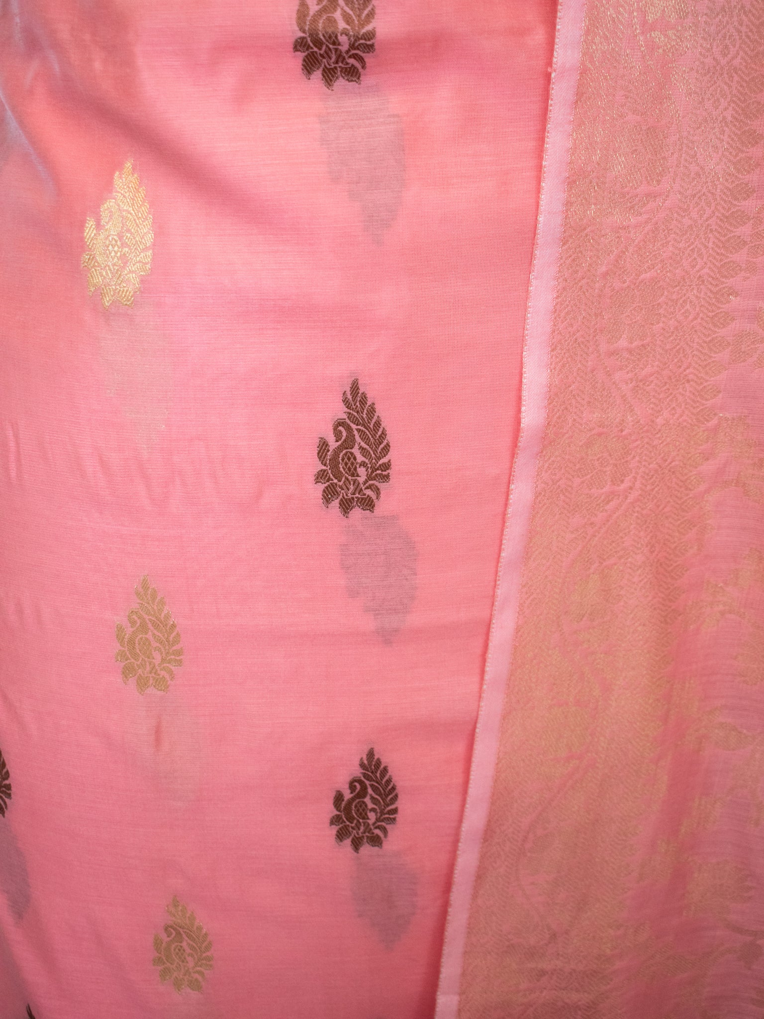 Banarasi Cotton Silk Salwar Kameez with Floral Dupatta- Pink
