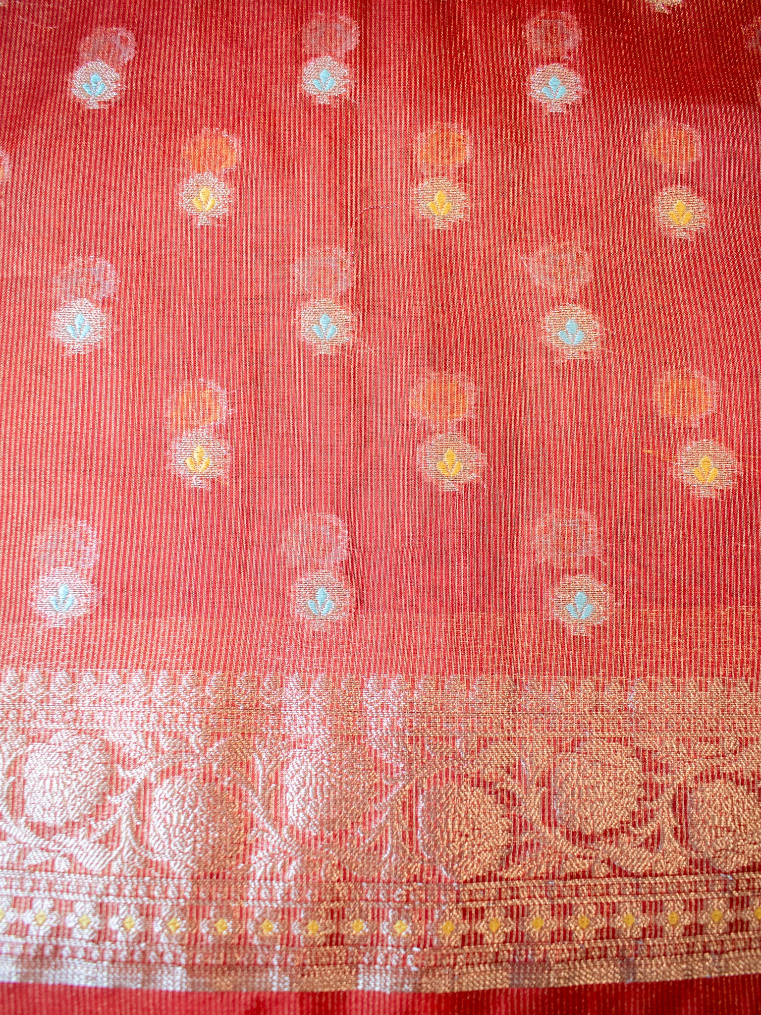 Banarasi Organza Mix Saree With Zari Weaving & Lace Border - Red