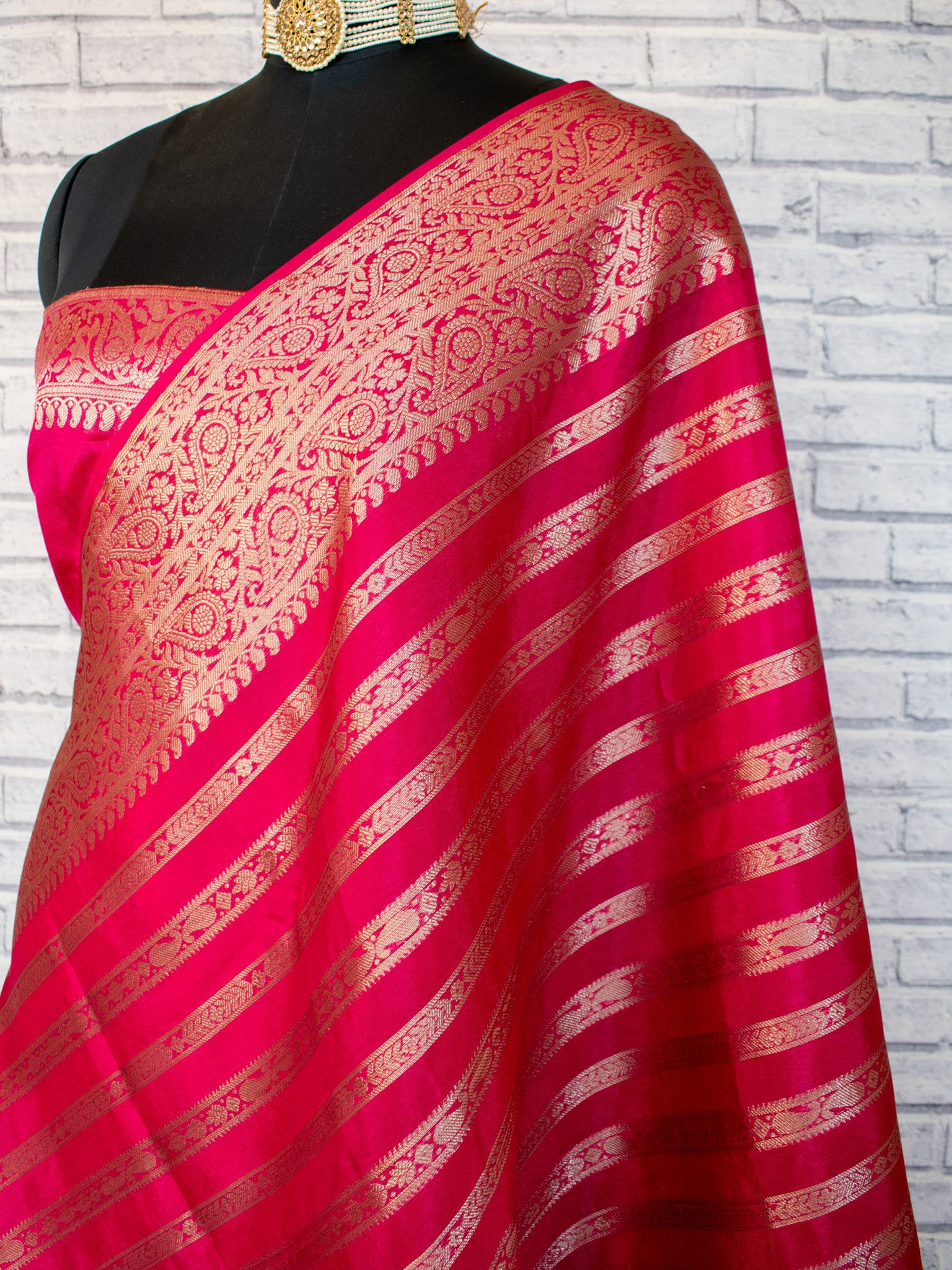 Banarasi Cotton Silk Saree With Copper Zari Border-Pink