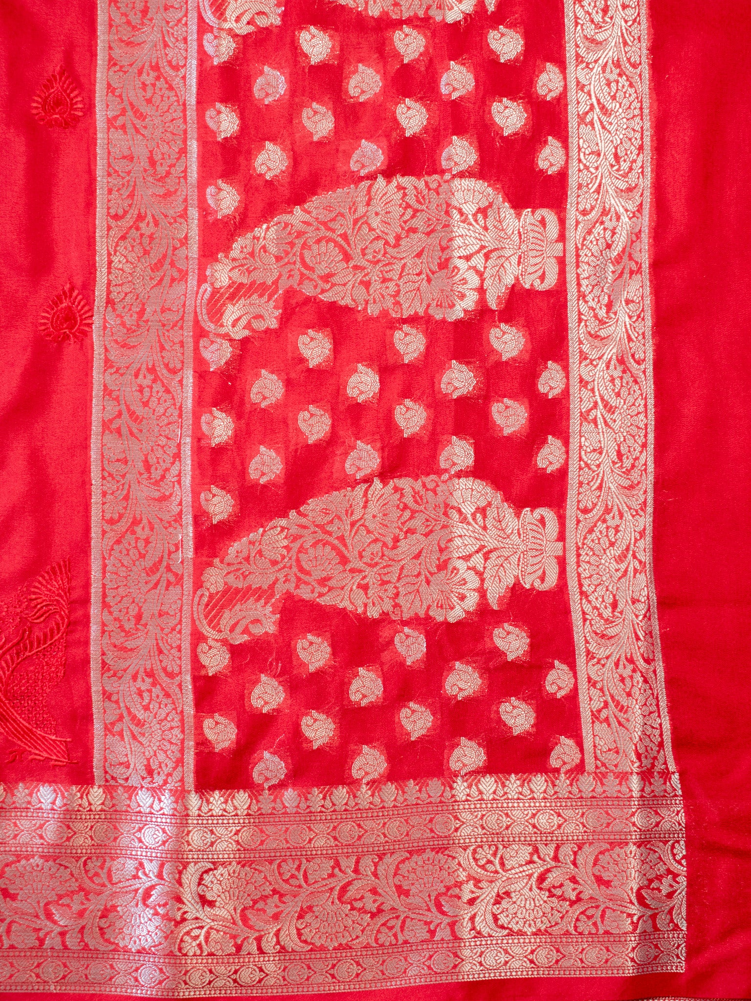 Banarasi Semi Silk Saree With Zari Border - Red