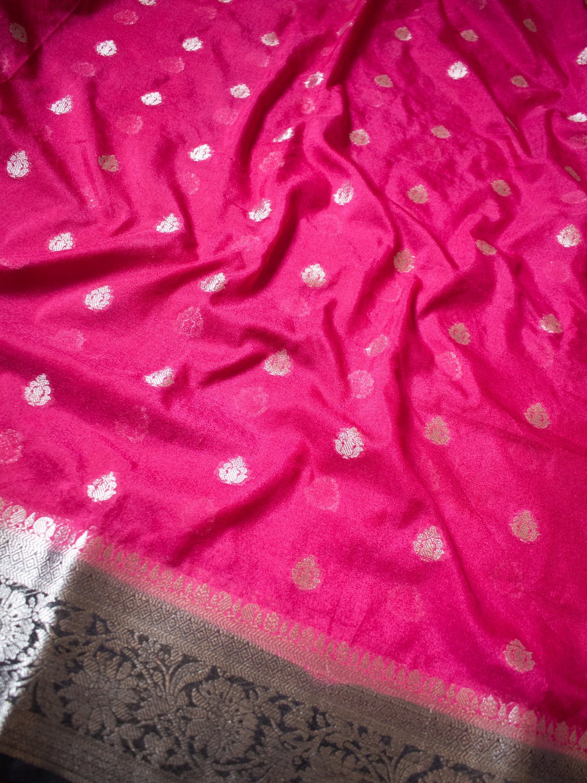 Banarasi Semi Chiffon Saree with Zari Weaving & Border- Magenta