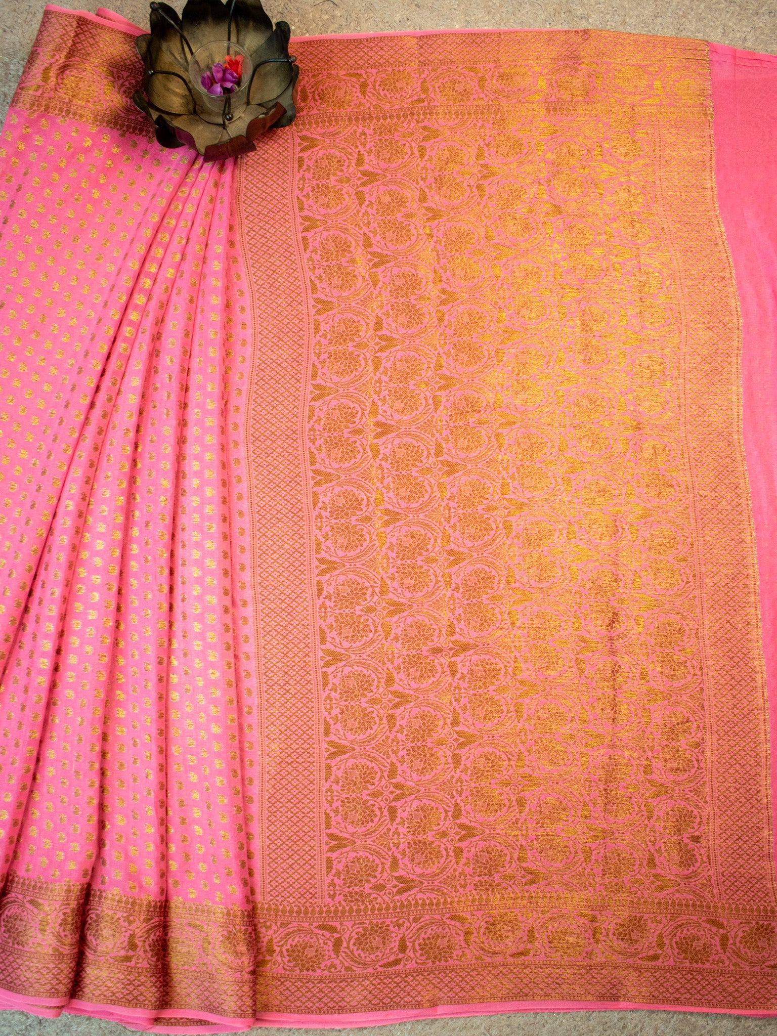 Banaras Pure Georgette Saree With Resham Weaving-Pink