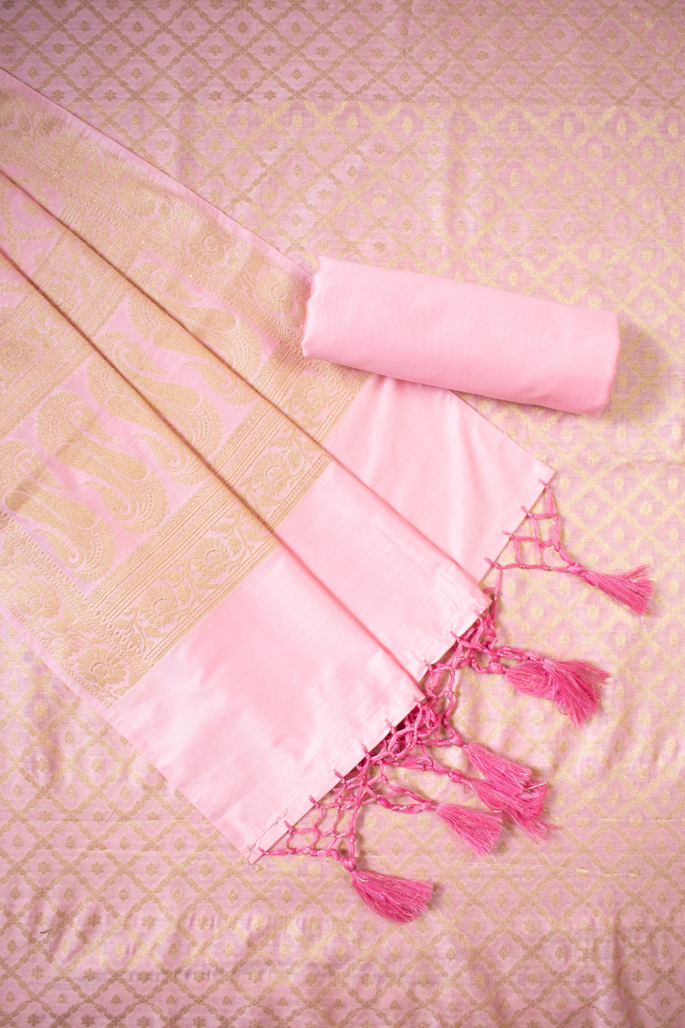 Banarasi Cotton Silk Zari Weaving Salwar Kameez Material-Pink