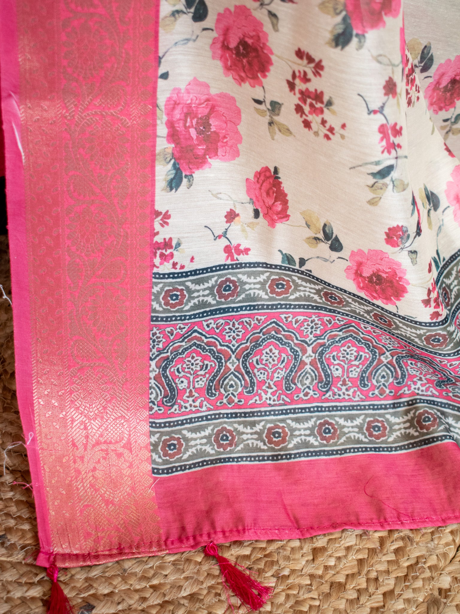 Banarasi Cotton Salwar Kameez Material With Silver Zari Weaving & Dupatta-Pink