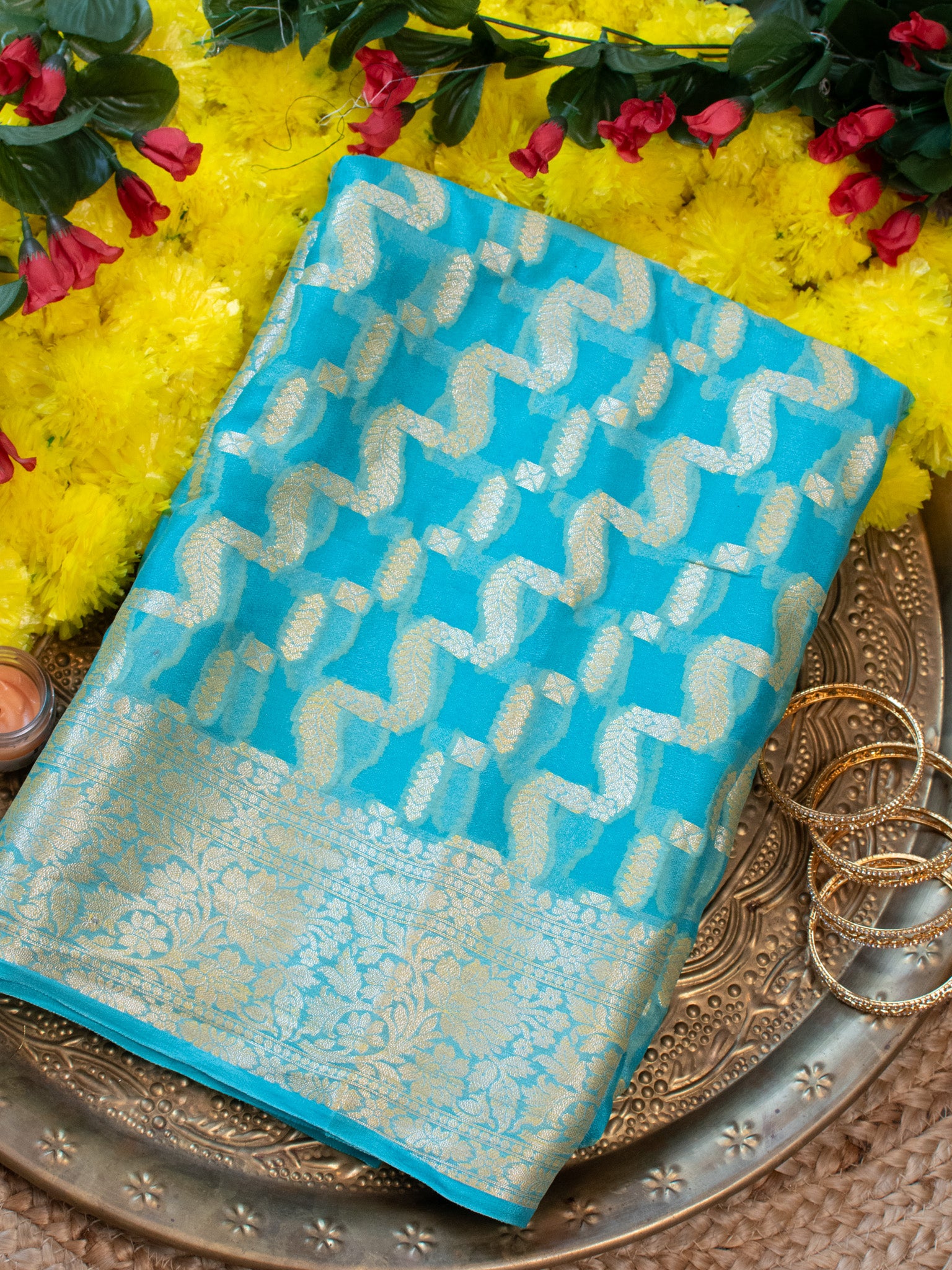 Banaras Pure Georgette Saree With Resham Weaving-Sky Blue