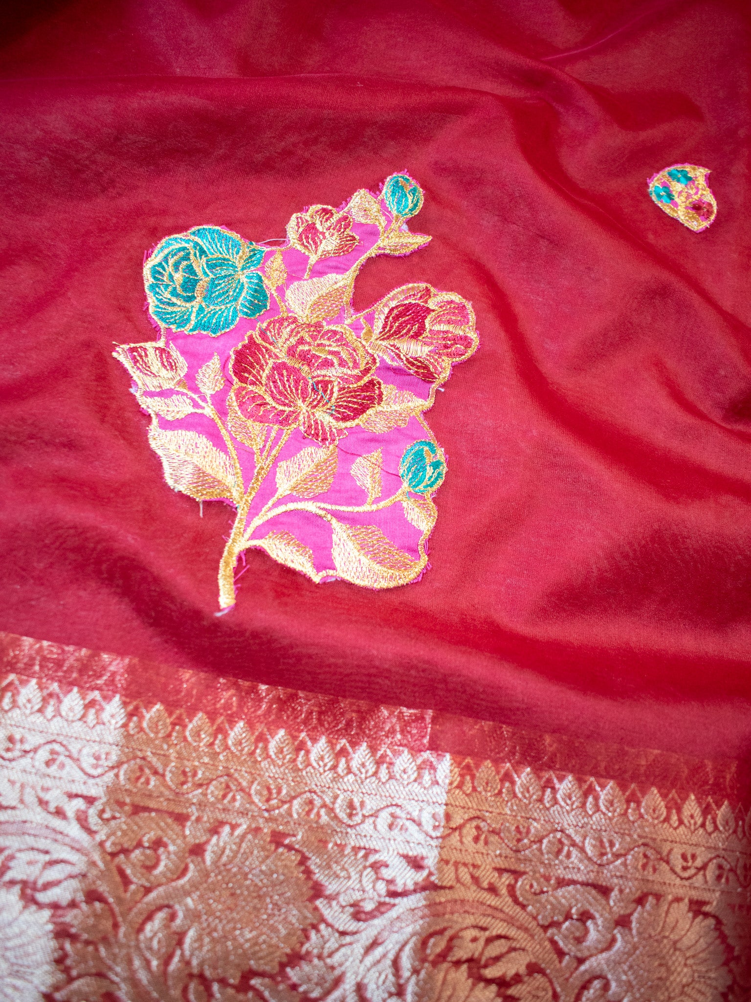 Banarasi Organza Saree With Zari Border- Maroon