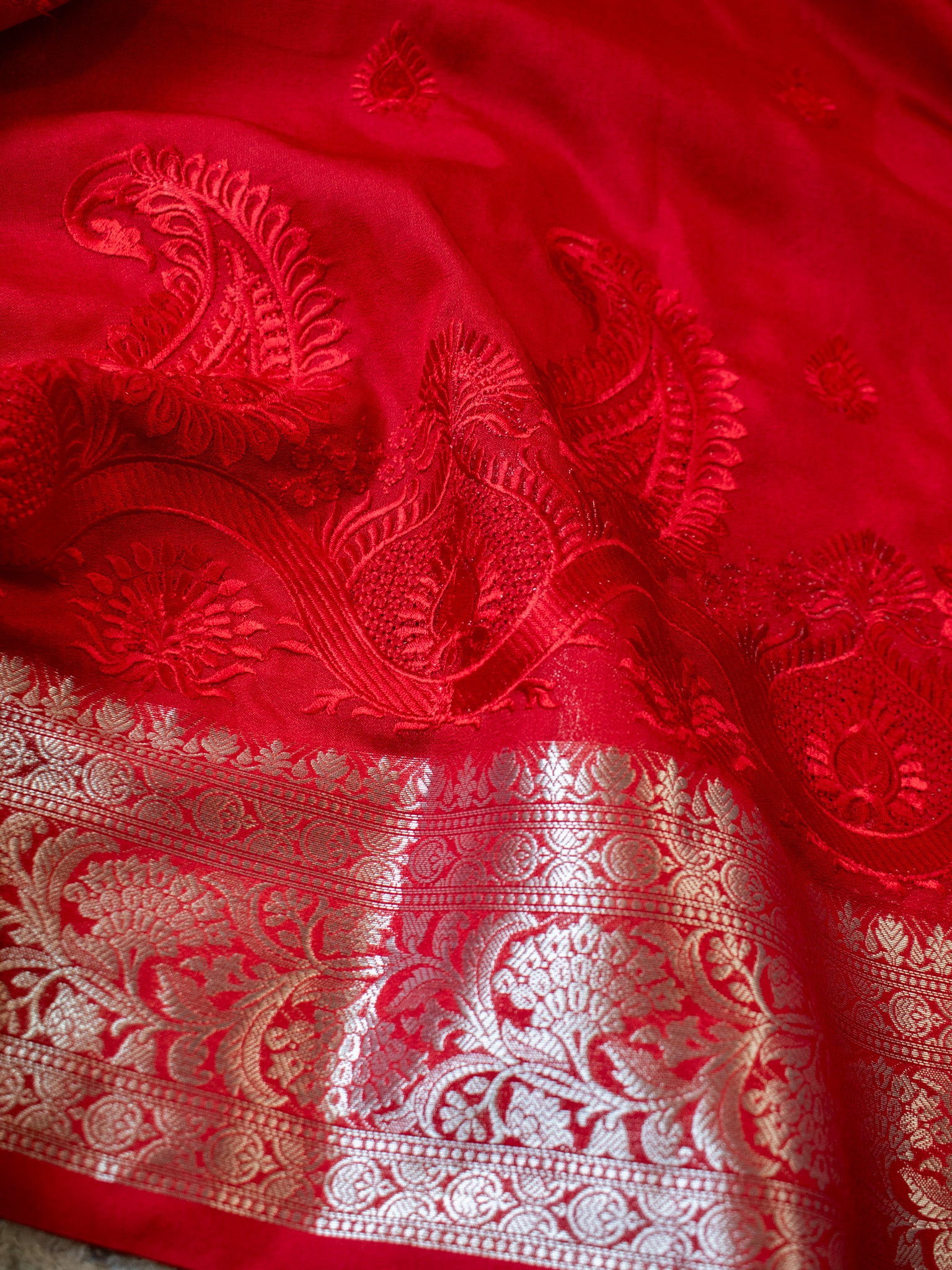 Banarasi Semi Silk Saree With Zari Border - Red