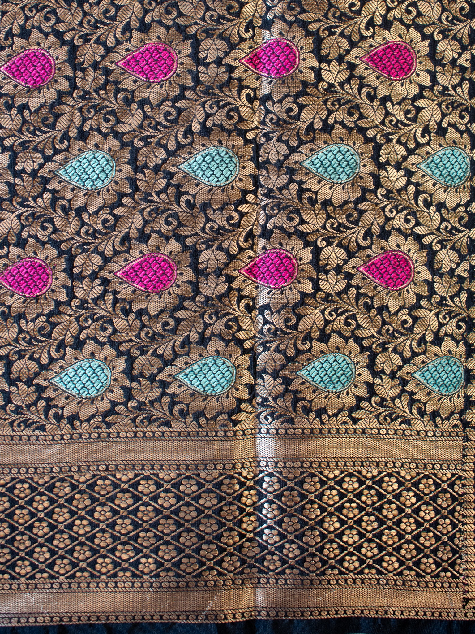 Banarasi Plain Semi Katan Saree With Meena Border- Black