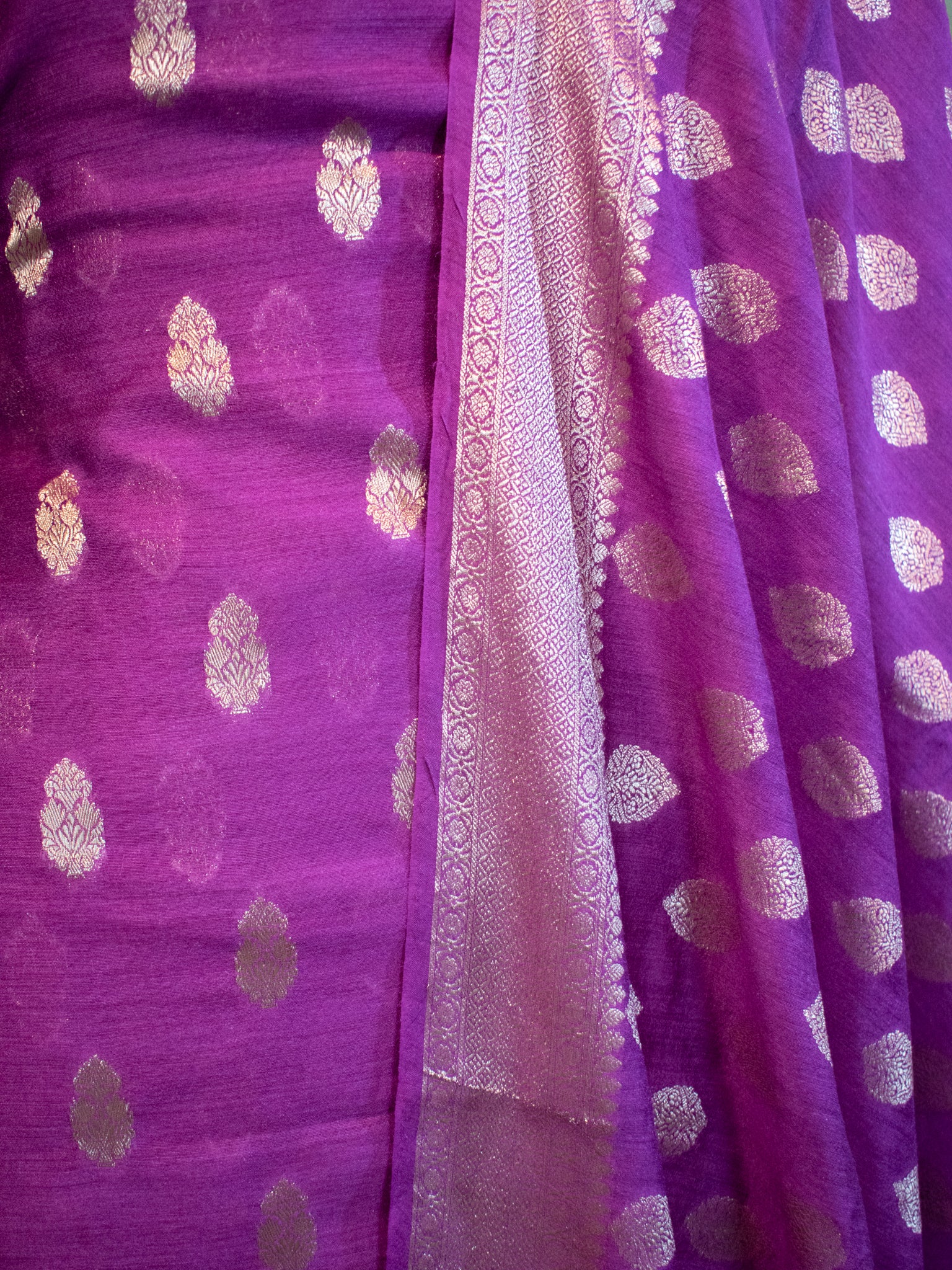 Banarasi Pure Muga Silk Salwar Kameez- Violet