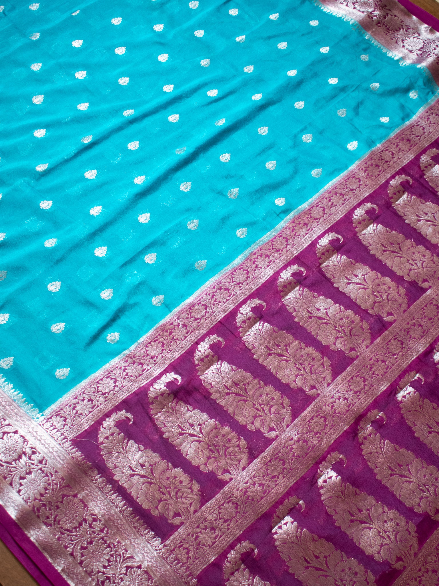 Banarasi Semi Chiffon Saree with Zari Weaving & Border- Blue