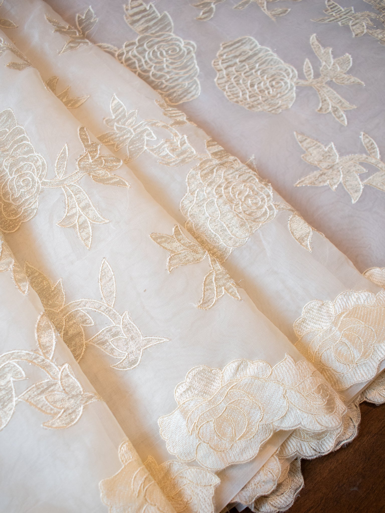 Banarasi Pure Organza Saree With Floral Cutwork & Hand Embroidery-Off White