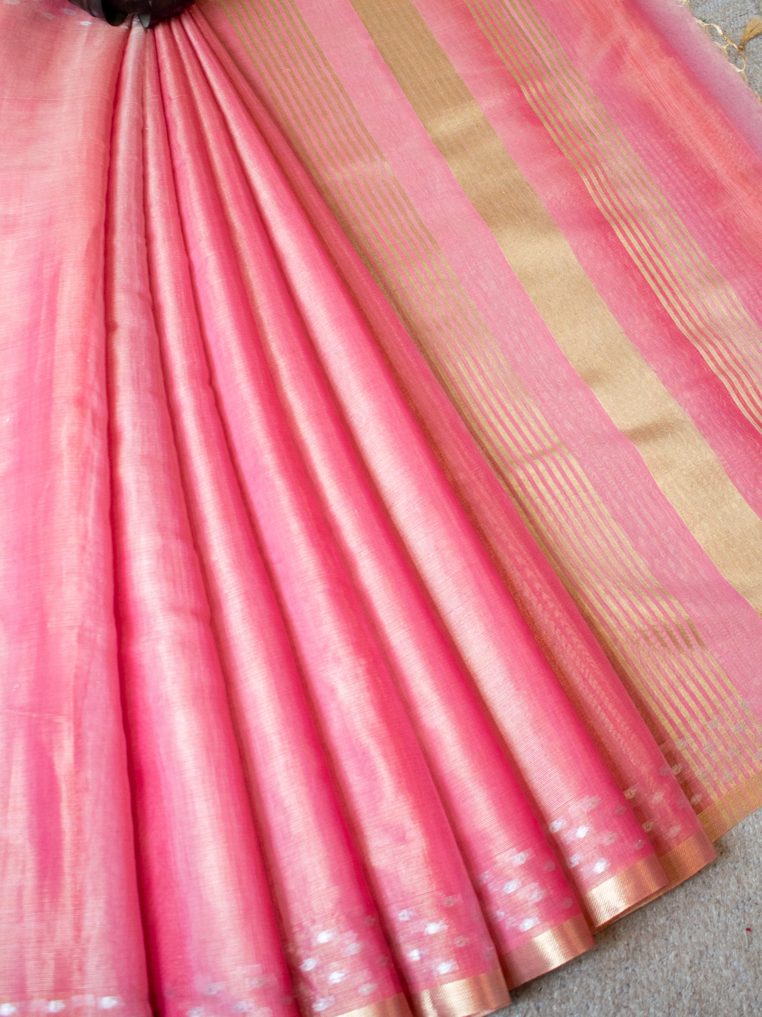 Banarasi Cotton Linen Saree With Resham Weaving & Zari Border-Pink