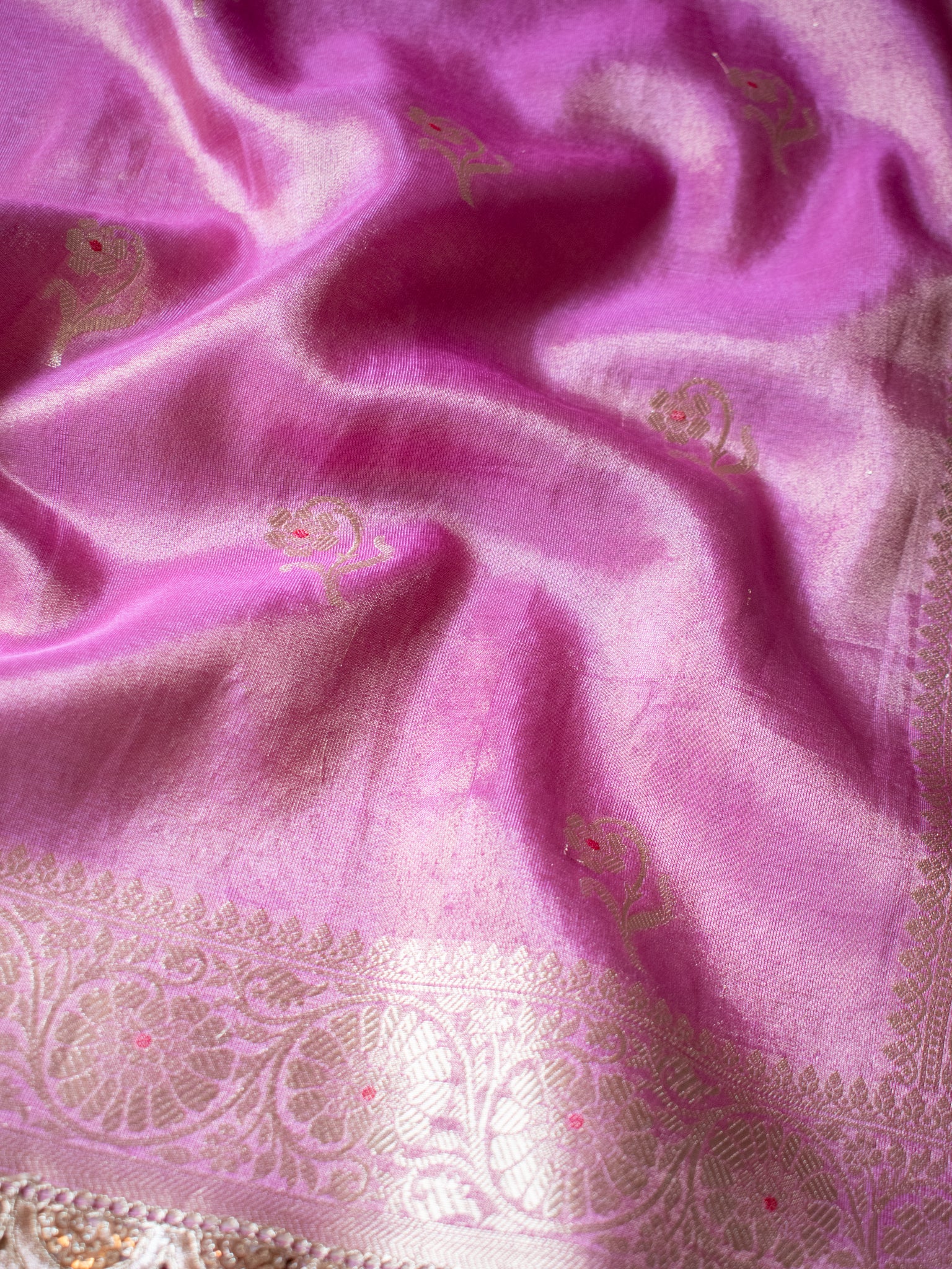 Banarasi Tissue Saree With Zari Weaving & Lace Border- Lavender