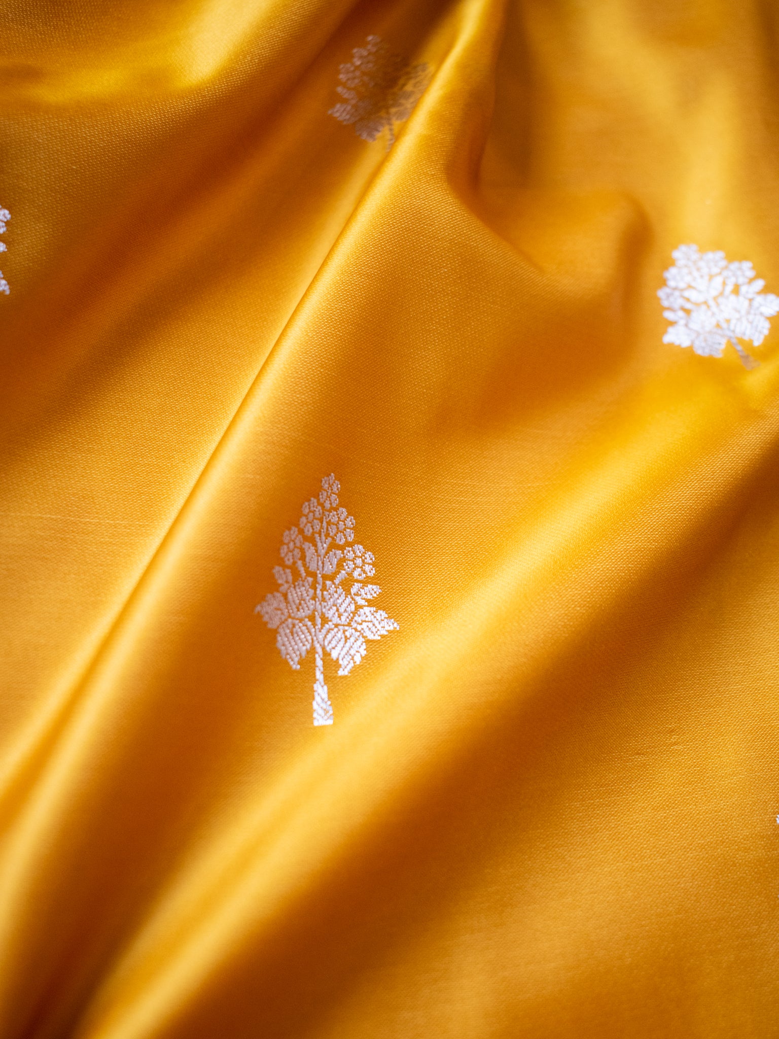 Banarasi Mashru Silk Saree With Buti & Border- Yellow