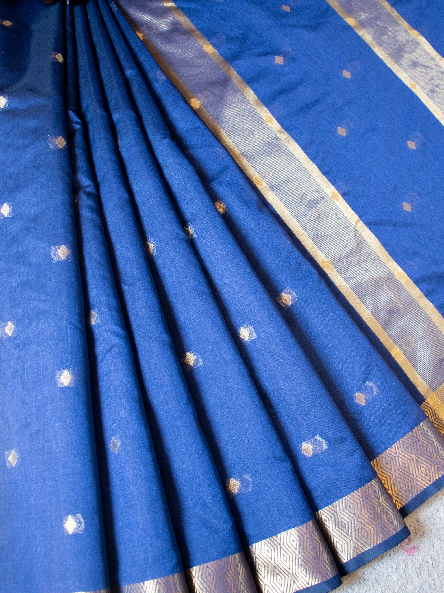 Banarasi Organza Mix Saree with Golden Weaving & Border- Navy Blue