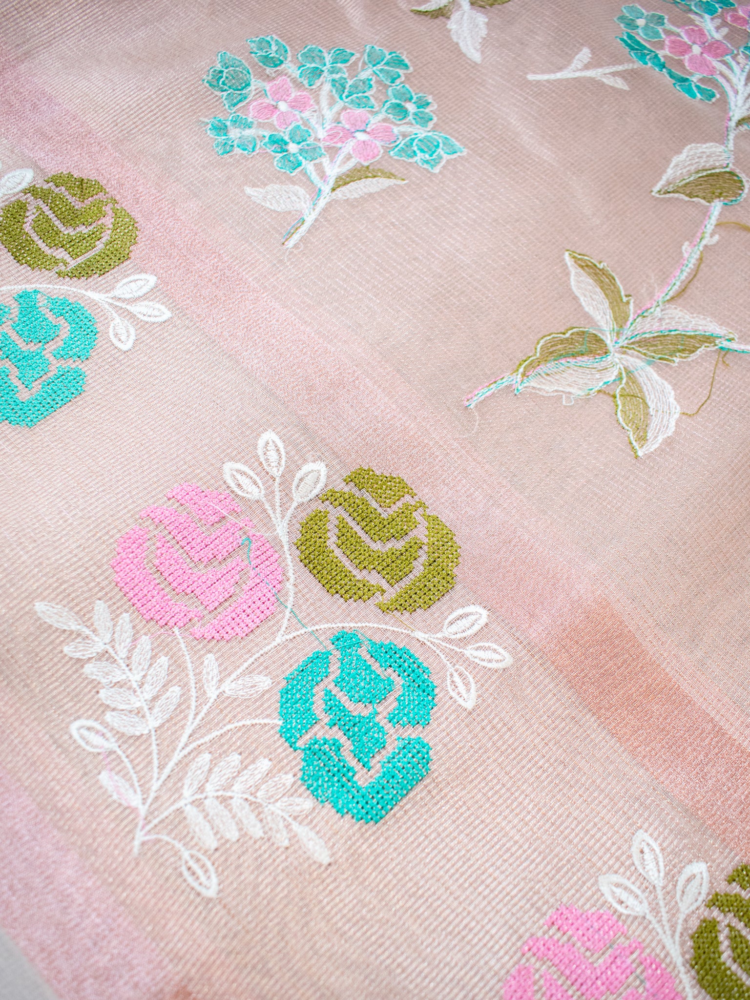 Banarasi Tissue Saree With Embroidery & Border - Pink