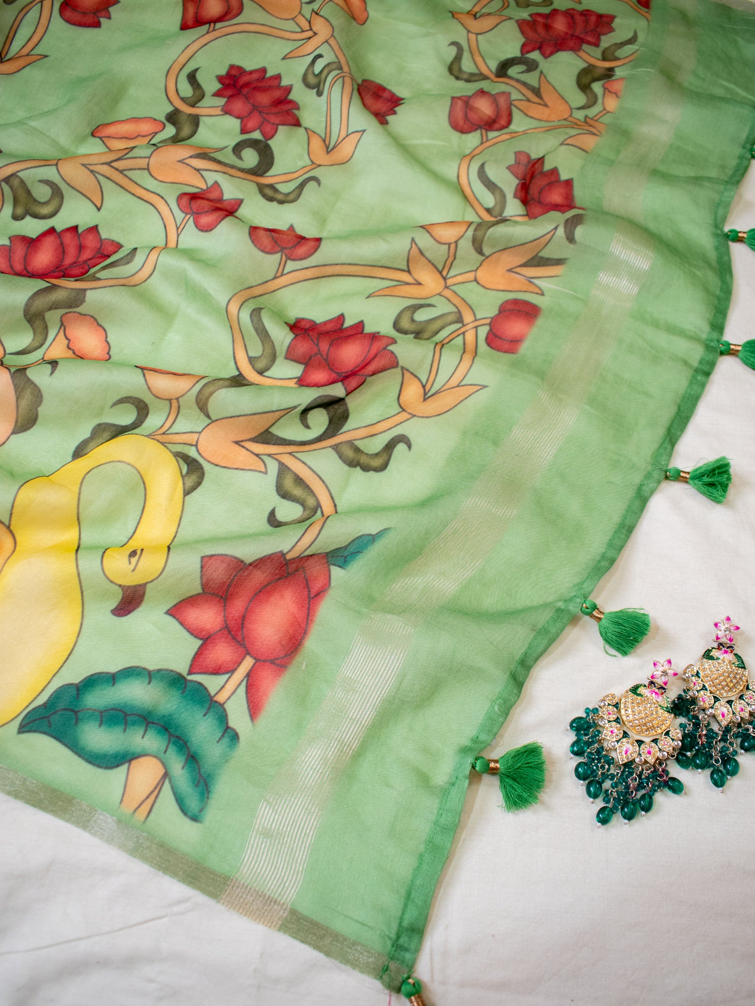 Banarasi Chanderi Digital Print Dupatta - Green