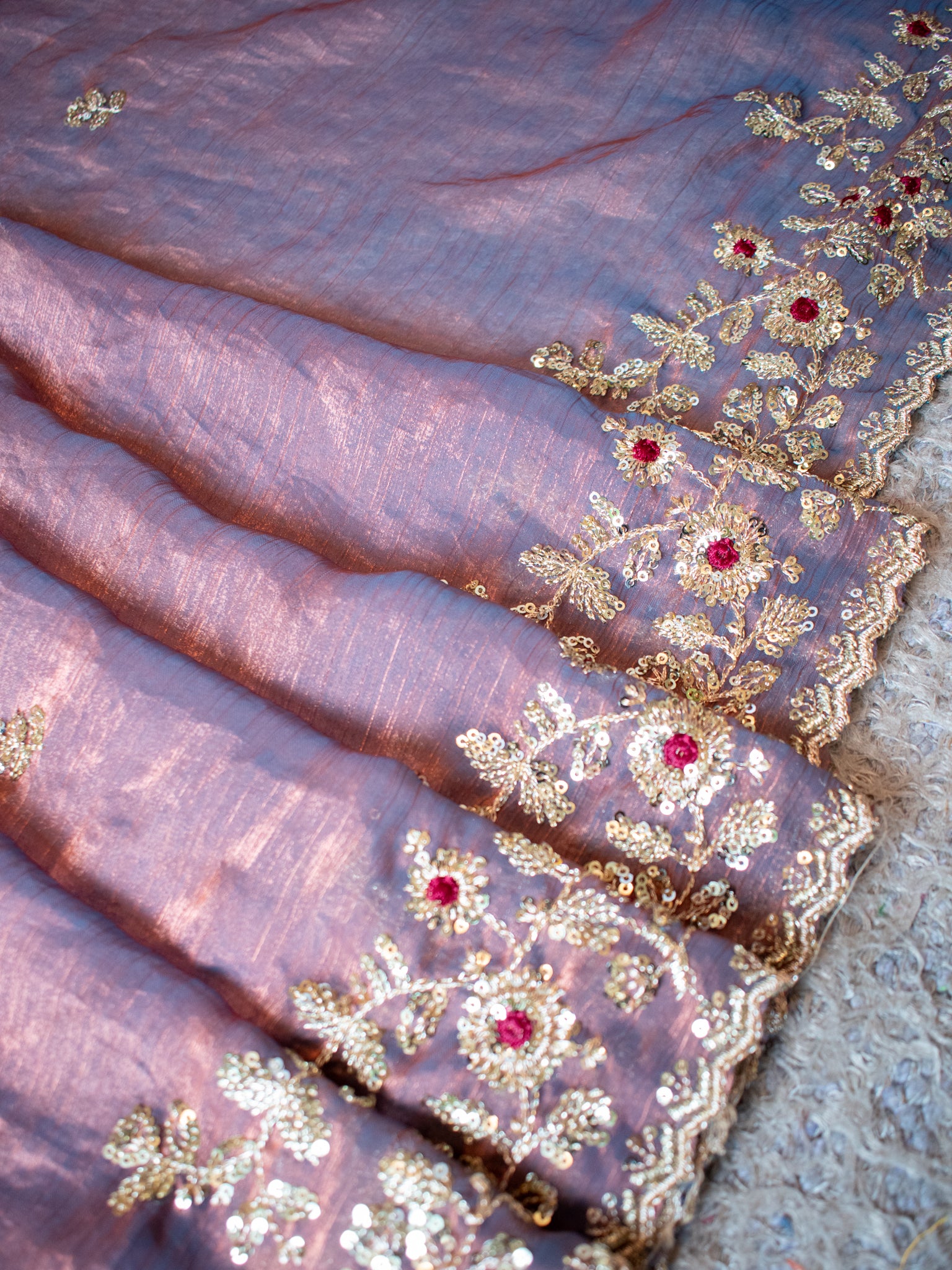 Tissue Embroidered Cocktail Saree- Blue