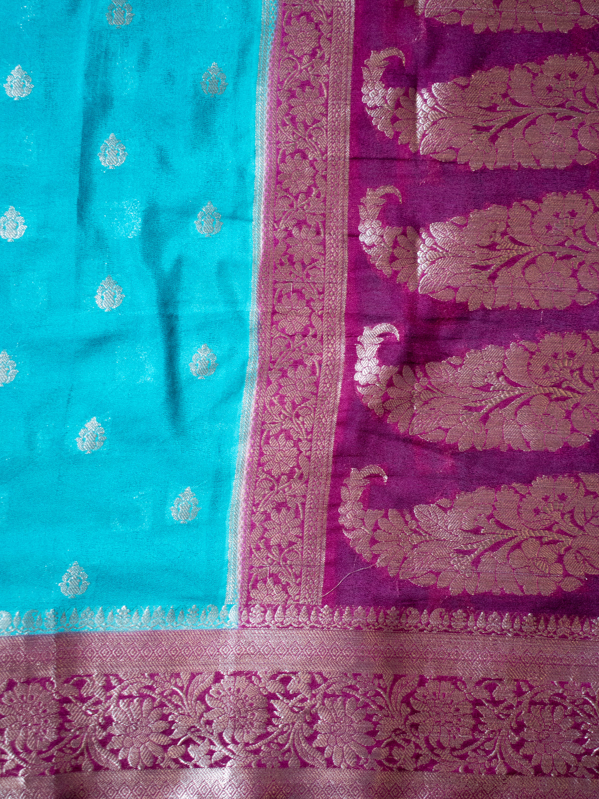 Banarasi Semi Chiffon Saree with Zari Weaving & Border- Blue